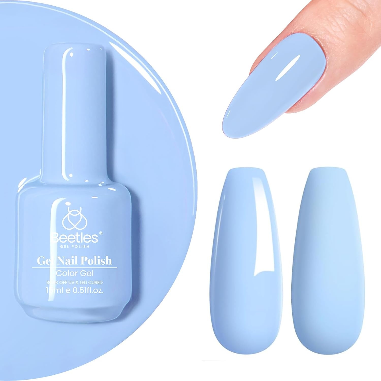 Beetles Gel Polish Gel Polish 15Ml Light Blue Nail Gel Soak off Uv LED Nail Lamp Gel Polish Nail Art Manicure Salon DIY Home Solid Gel 0.5Oz Diy Home Women image number 1