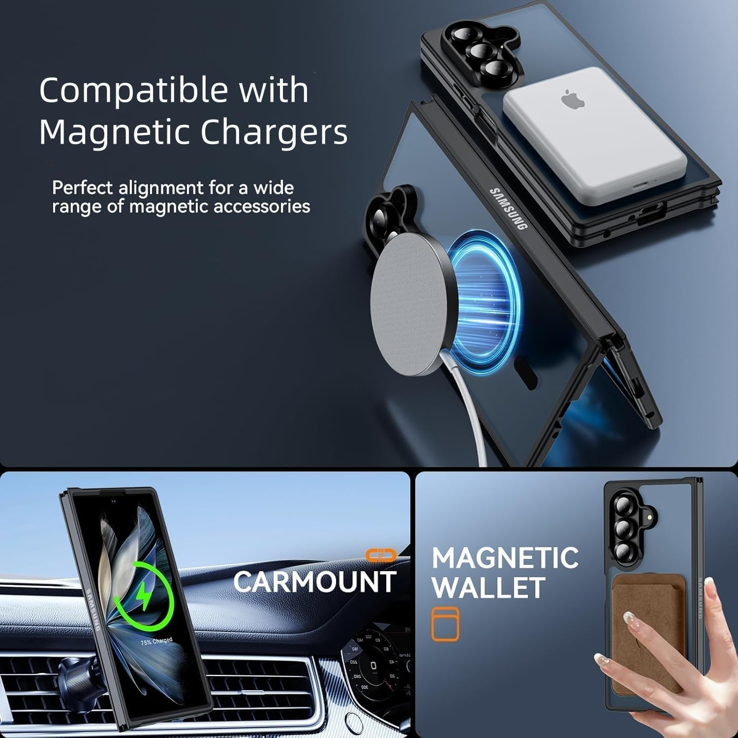 Case for Samsung Galaxy Fold 7: Magnetic Case for Samsung Galaxy Fold 7 (Compatible with Magsafe) - Anti-Yellowing Slim Thin Shockproof Hard PC with Camera Protection Phone Cover (Black) image number 1