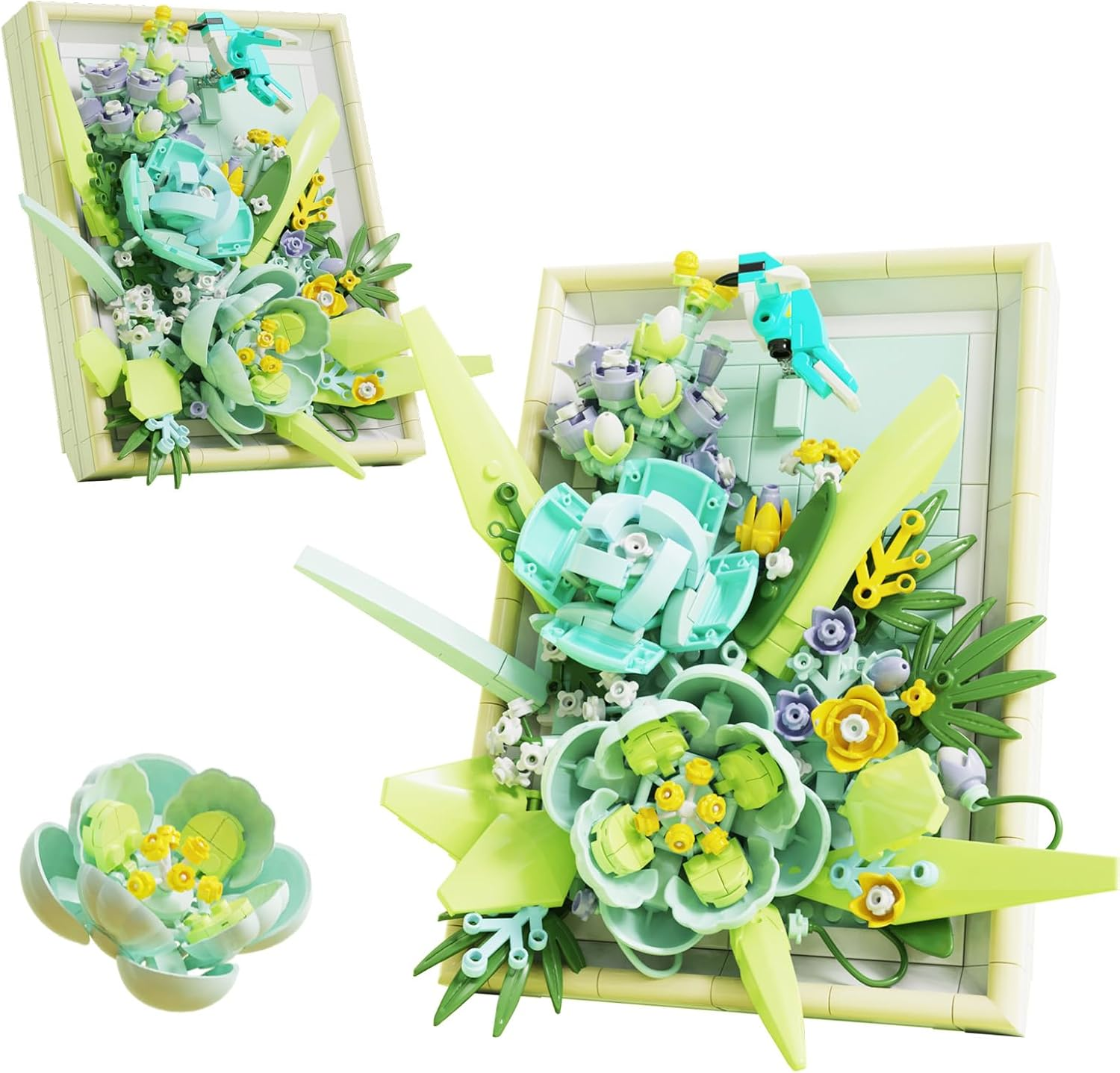 Flowers Building Block Set Compatible with , DIY Blue Roses Picture Frame, Home Office Decor, Wall Art Botanical Collection Gifts for Adults Teens Age 8+(728 Pcs)