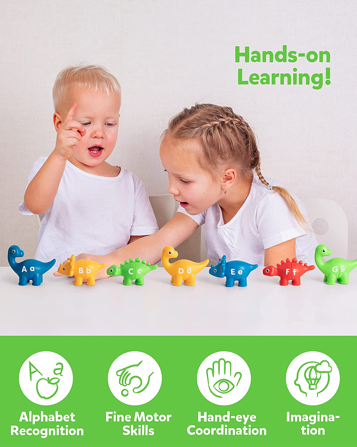 C COOGAM Matching Letters Fine Motor Toy,13 PCS Double-Sided ABC Dinosaur Alphabet Match Game with Uppercase Lowercase,Preschool Educational Montessori Learning Toys for Toddlers Puzzle106-Eu image number 4