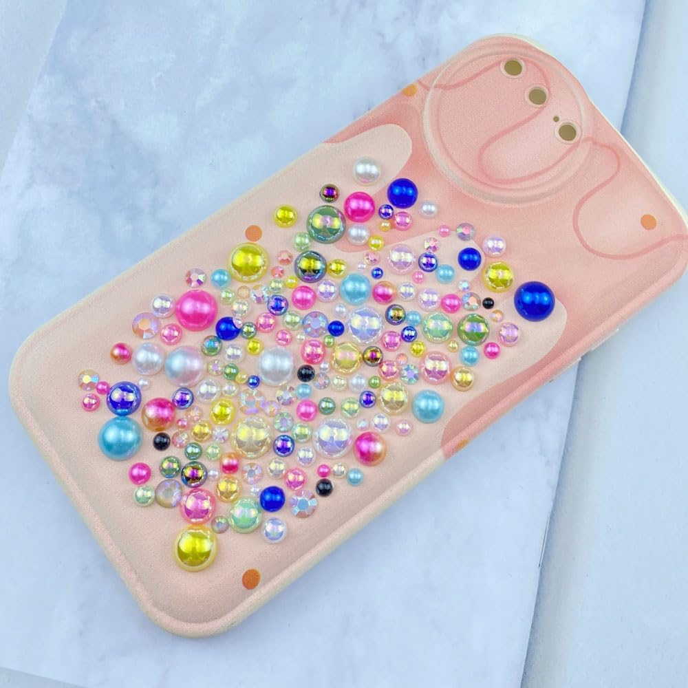 50G Mix Flatback Resin Rhinestones Half round Pearls Mixed Size 3Mm-10Mm AB Color Half Pearls Resin Rhinestones for DIY Craft Nail Art Shoes Clothes Tumblers Scrapbooking (Gold Series) image number 5