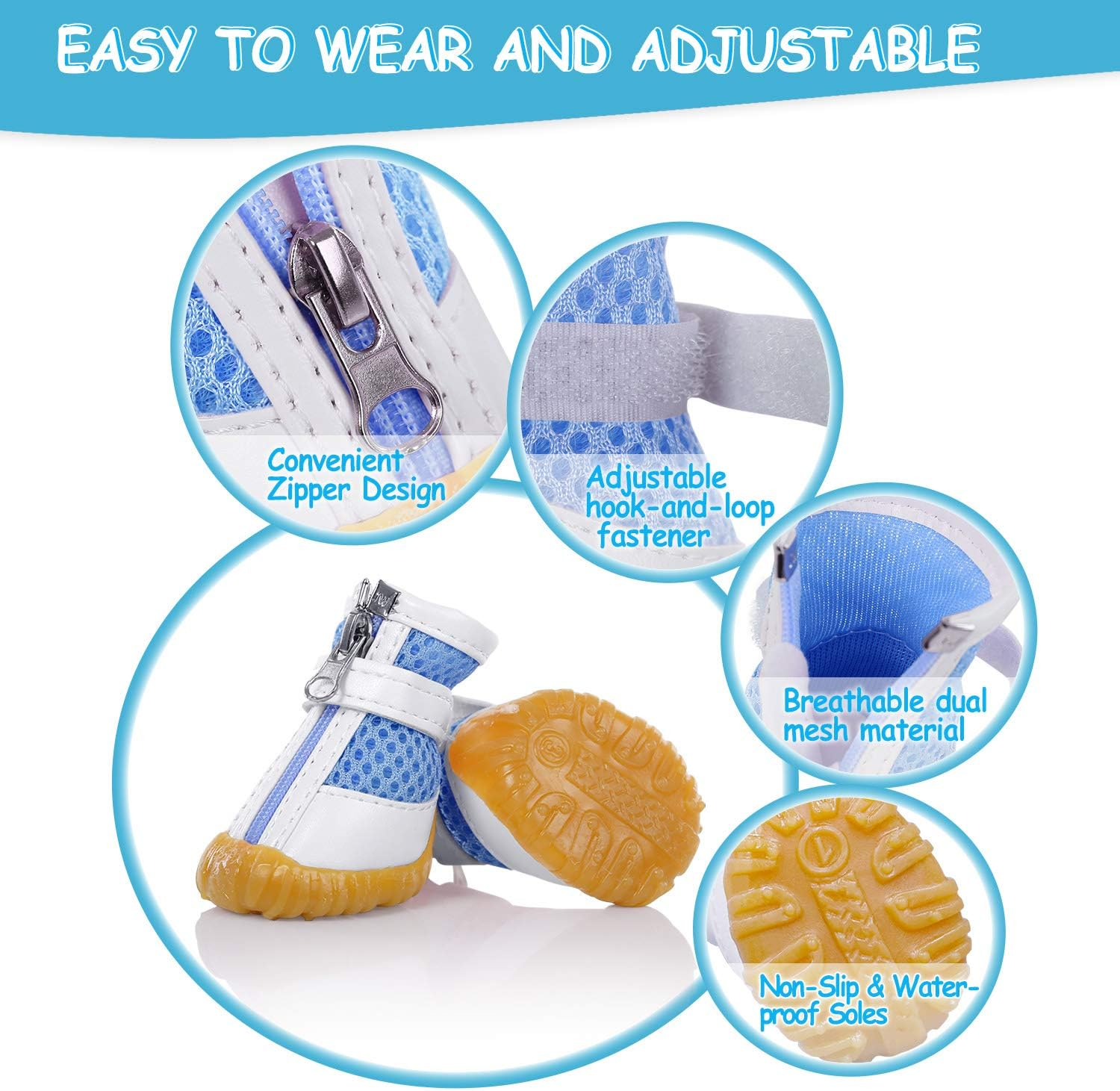 AOFITEE Mesh Dog Shoes Pet Boots, Breathable Dog Shoes for Small Doggy, Waterproof Pet Sandals with Anti-Slip Sole and Zipper Closure, Durable Pet Paw Protector for Hot Pavement image number 6