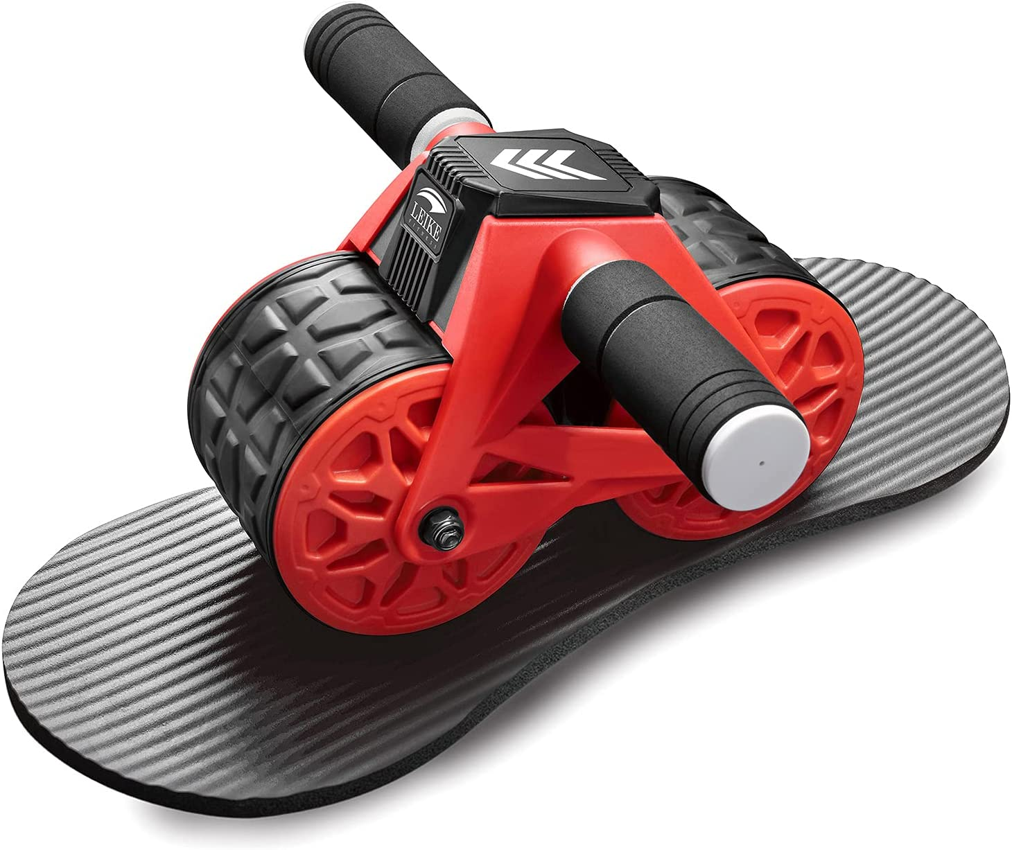 Leikefitness Ab Wheel Roller Automatic Rebound with Knee Pad Mat,Core Muscle Ab Trainer, Ab Workout Equipment for Abdominal Exercise (Red)