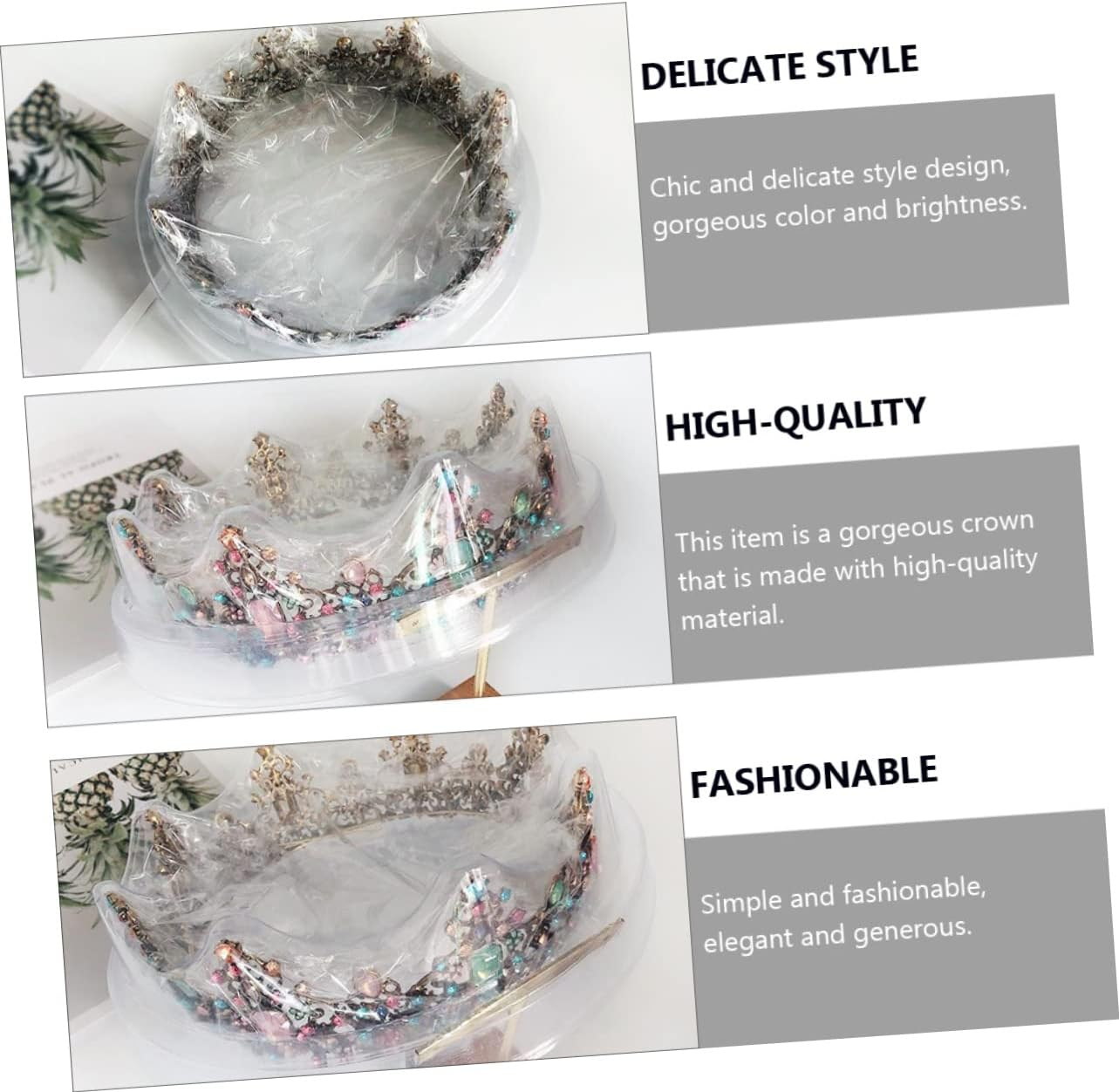 FRCOLOR Crown Tiara for Wedding Party Bride Vintage Queen Crown Headwear Alloy Material Gemstones for Wedding Veils image number 1