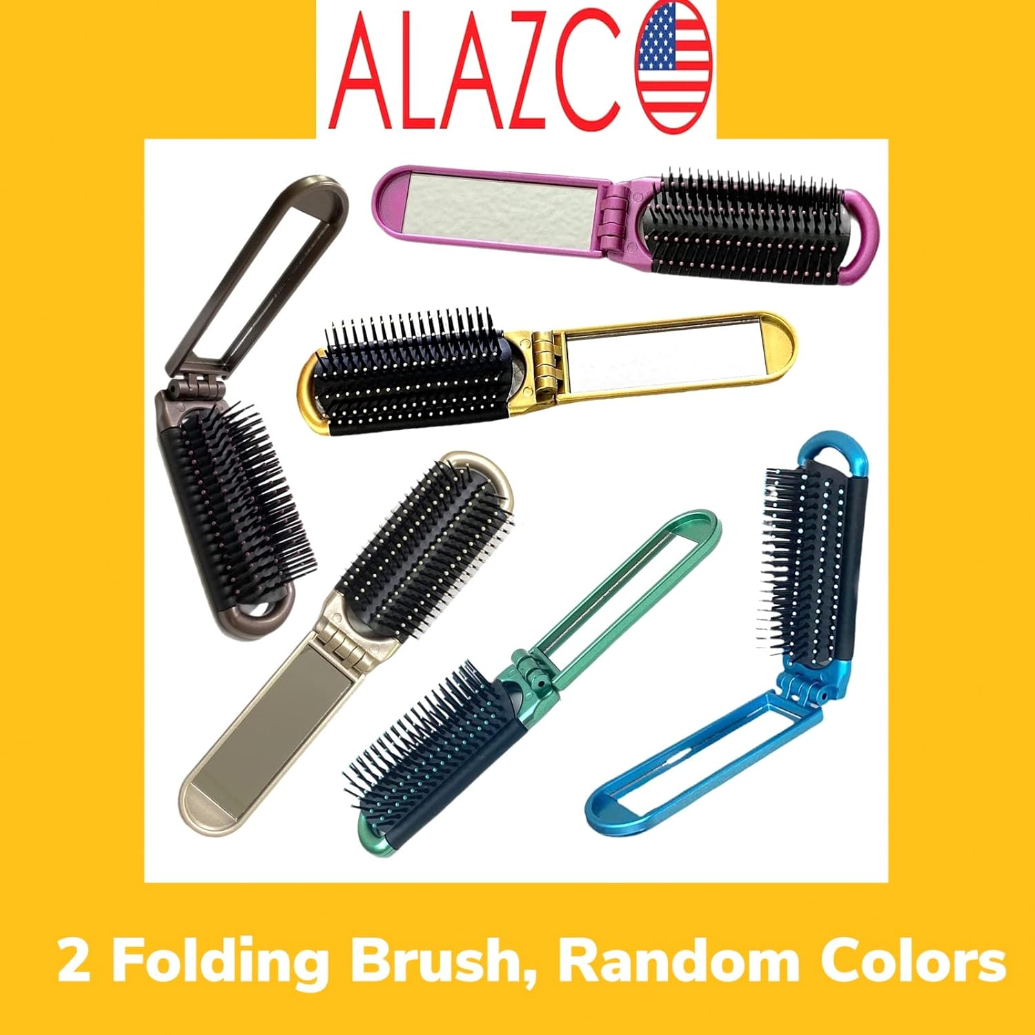 ALAZCO 2 Assorted Colors Folding Hair Brush with Mirror Compact Pocket Size Travel Car Gym Bag Purse Locker Swimming Camping Sleepover Gift and More image number 3