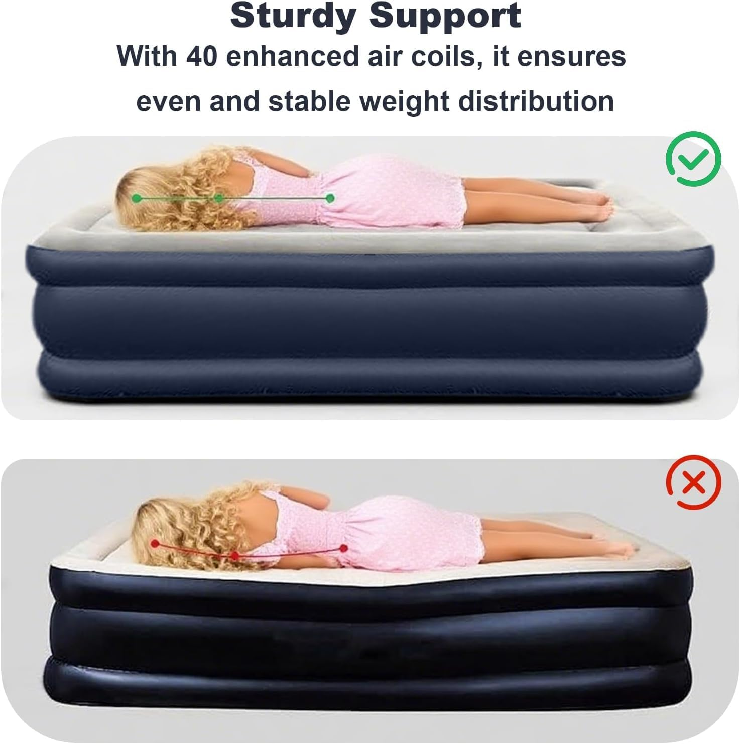 Air Mattress Full with Built in Pump, Luxury Queen Upgraded Comfort Inflatable Mattress with Storage Bag for Guest Home Camping, Foldable Blow up Mattress (Blue Grey, Single) image number 1