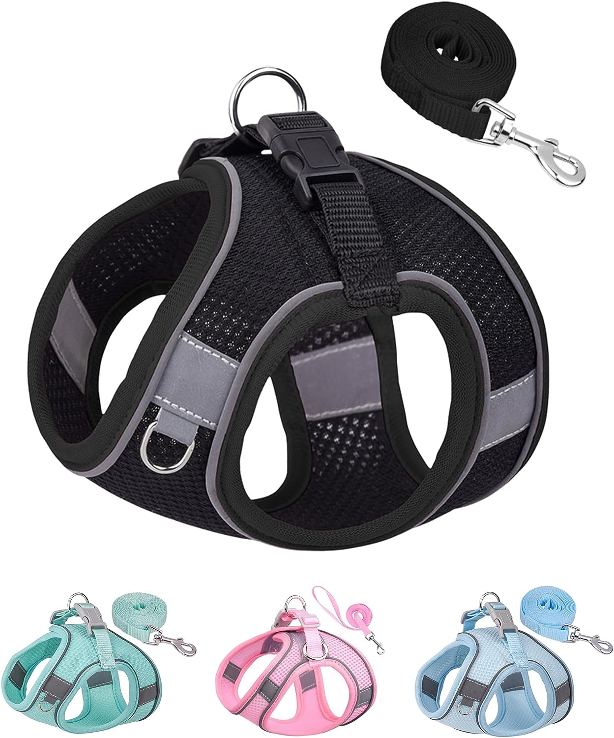 SOLMOONY Dog Harness for Small Medium Dogs No Pull, Puppy Harness and Leash Set, Step-In, Mesh, Reflective, Pink, S