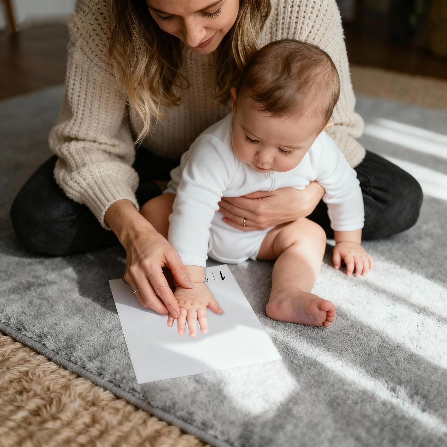 15 PCS Baby Inkless Milestone Cards Hand Casting Kit, 12 Months Baby Gift Ink Print Hand and Footprint Kit, My First Cards Feet Book Print Kit, Baby Newborn Footprint Kit Baby Photo Album Keepsake Book Feet Stamp Postpartum Gifts Ink Impression (Green Gift Box with Album) image number 3