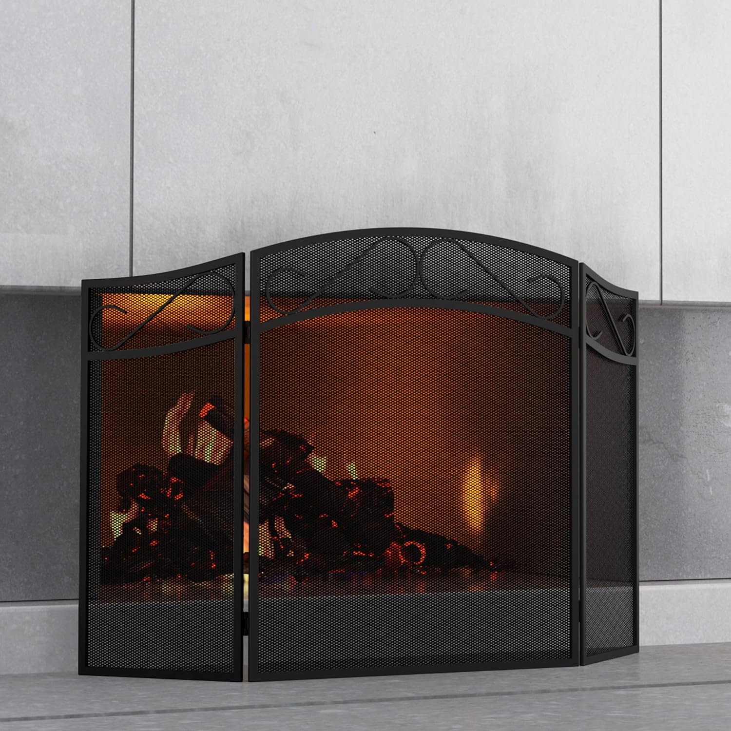 Fire Beauty 3 Panel Iron Fireplace Screen - Black(31In. X 51In.) image number 4