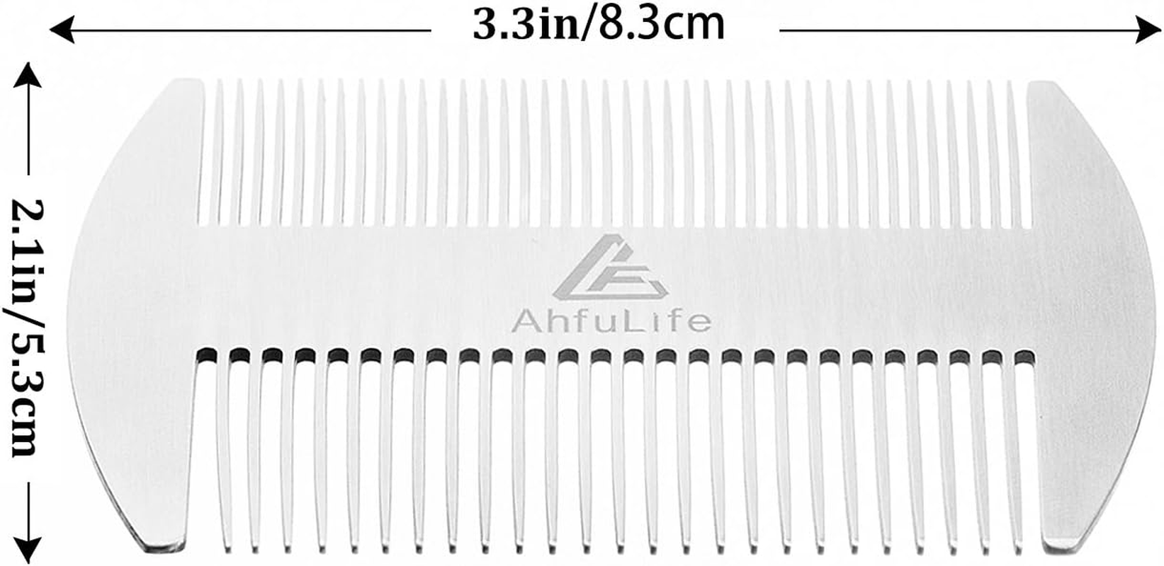 Ahfulife Metal Hair & Beard Comb - EDC Credit Card Size - Anti-Static Dual Action - Stainless Steel Comb Gift Box