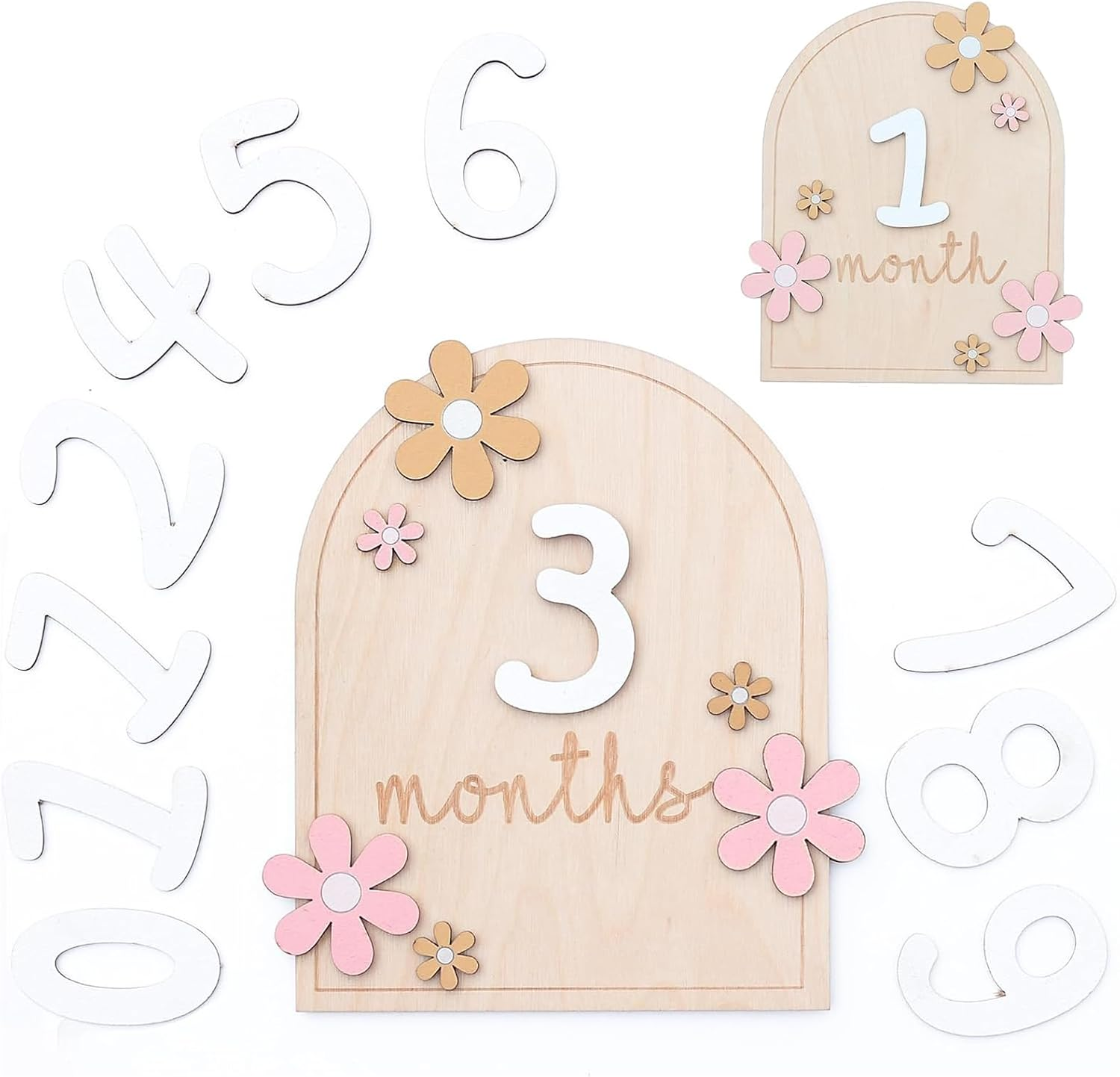 Baby Monthly Milestone Cards with Adhesive Dots, Flower Style, Baby Milestone Cards, Wooden Photo Props, Monthly Cards Baby 1-12 Months, Baby Shower Growth Record, Baby Monthly Cards image number 4