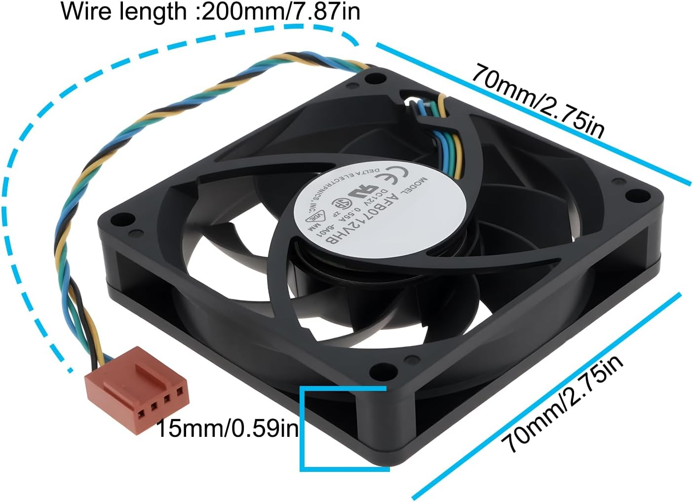 Be in Your Mind CPU Cooling Fan 4Pin Brushless DC Fan AFB0712VHB 0.55A 12V for Laptop 70X70X15Mm image number 4