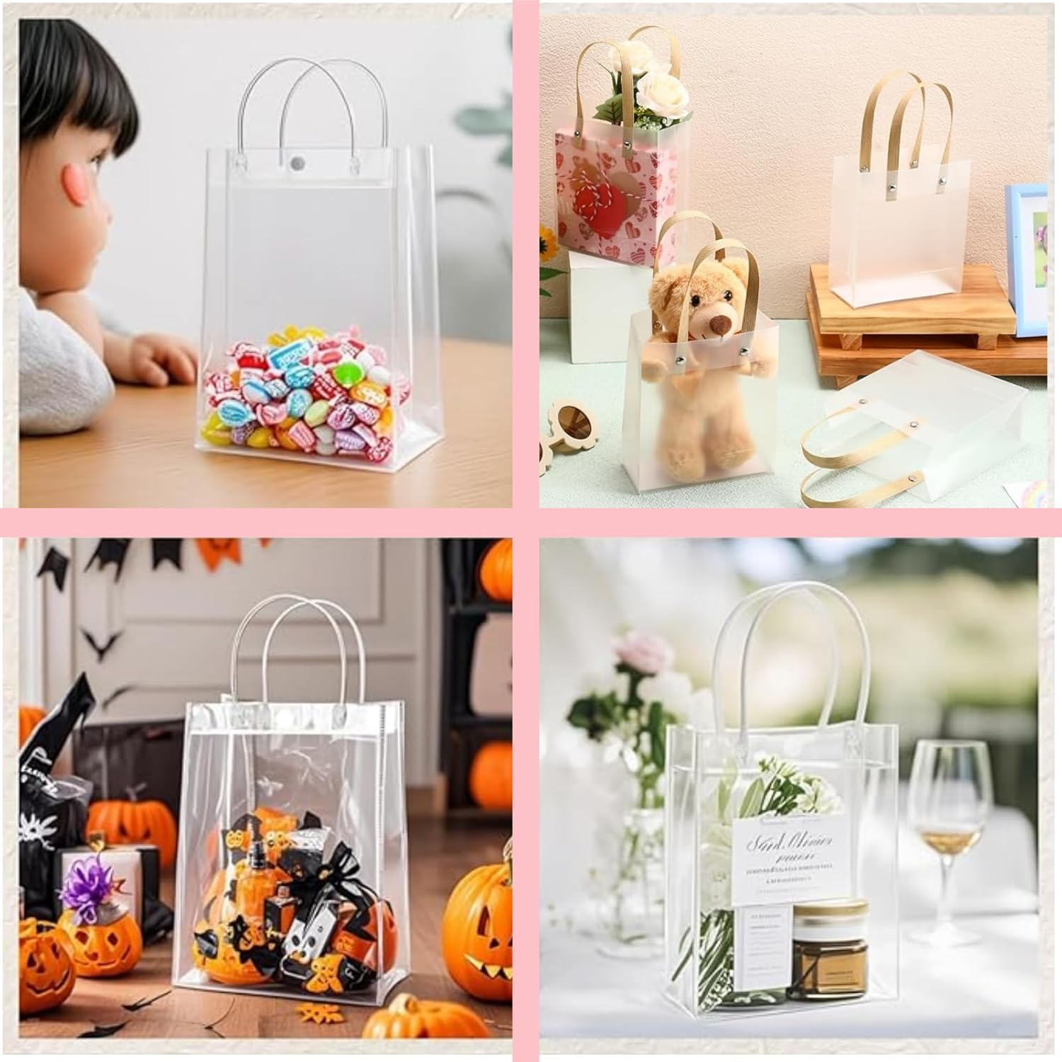 RJDJDLXM 30 Pack Clear Plastic Gift Bags with Handles, Reusable PVC Multipurpose Tote Bags for Party Favors, Goodie Storage, Snacks, Stationery & Cosmetics(23X17X7Cm) image number 6