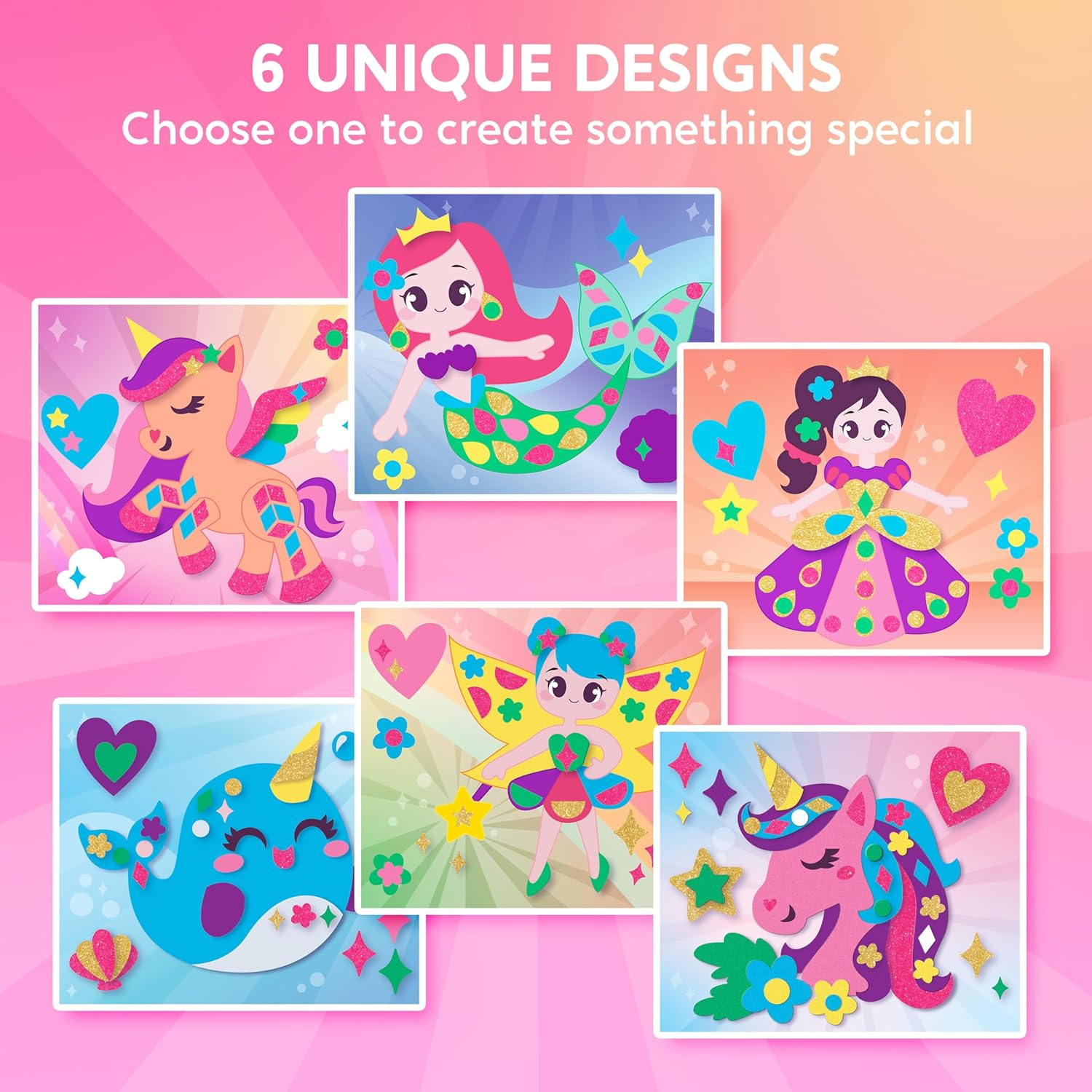 Klever Kits Foam Art Kit for Kids, EVA Foam Stickers with 6 Art Board and 800+ Stickers, DIY Arts and Crafts for Boys Girls Age 3+, Unicorns & Princesses Birthday Gifts Travel Toy image number 6