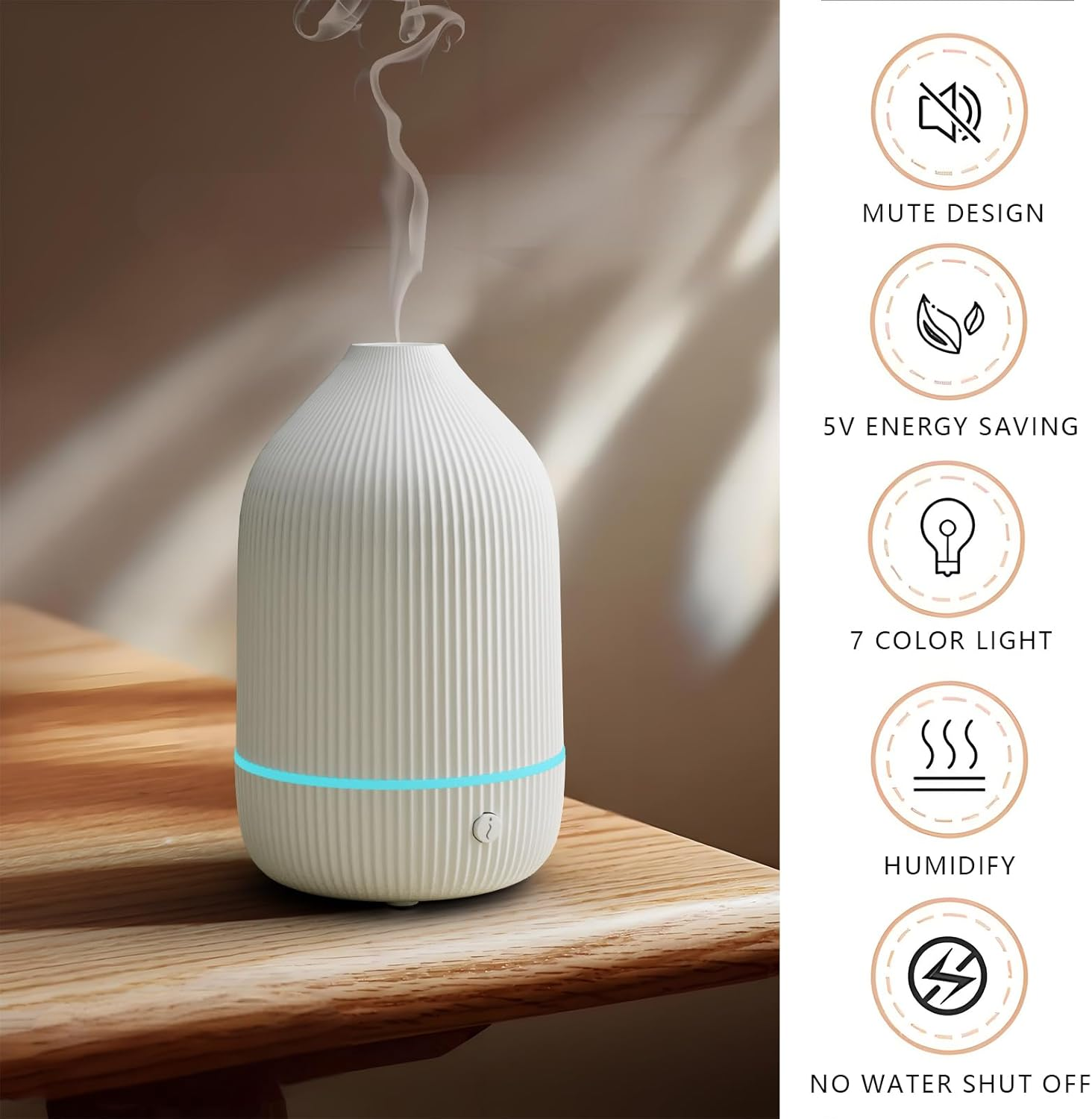 SOICARE Small Essential Oil Diffuser, 100ML Mini Aromatherapy with USB Cable & Adapter, 7 Color Changing USB Powered Aroma Scent for Home/Room/Office/Travel/Gift image number 5