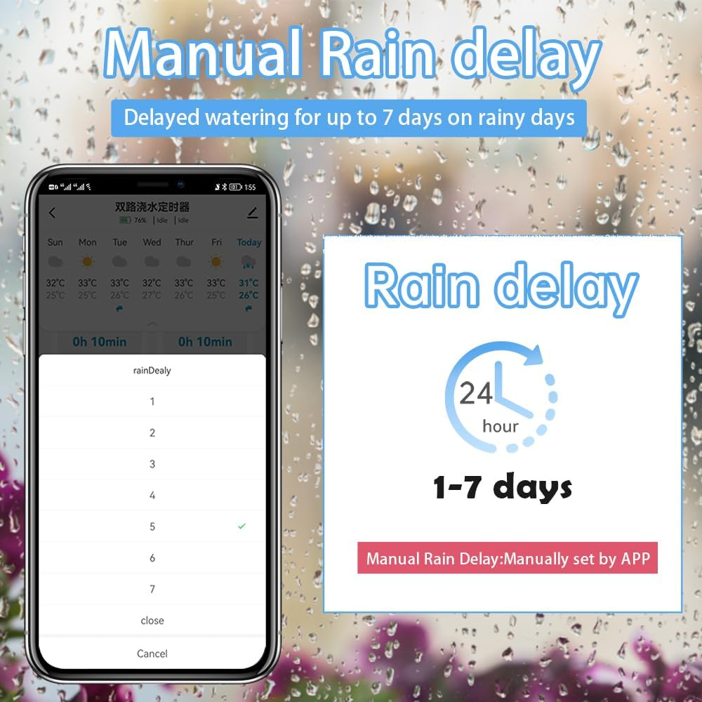 GIEX Wifi 2-Zone Sprinkler Timer GX-03, Smart Garden Irrigation Controller for Hose Faucet, Works with Tuya and Smart Life App, Automatic Watering System - Wifi Watering Timer image number 3