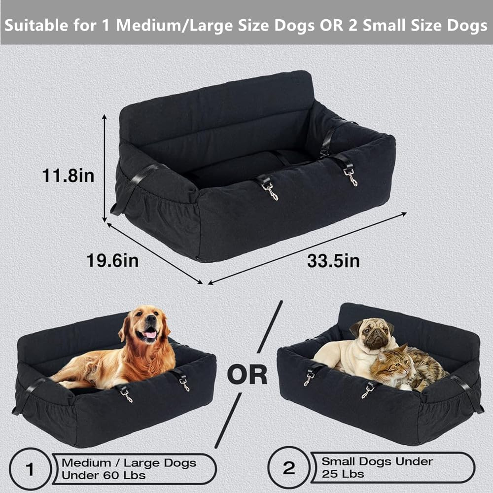 MIDAGAS Dog Car Seat, Detachable and Washable Pet Car Seat, Portable Dog Booster Seat, Dog Car Travel Carrier Bed with Storage Pockets and Clip-On Leash, Perfect for Medium and Large Dogs - Black image number 4