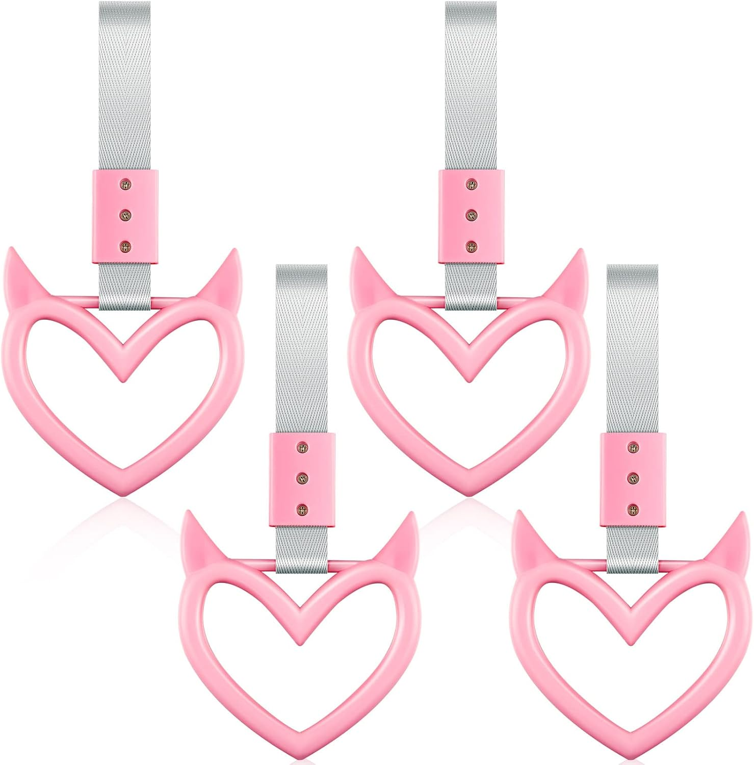 Fabbay 4 Pieces Heart Shaped Car Handle Straps Hang Ring Rear Bumper Warning Ring Decorative Subway Train Bus Handle Hand Strap Drift for Car Interior(Black, White, Red, Pink, Devil) image number 5