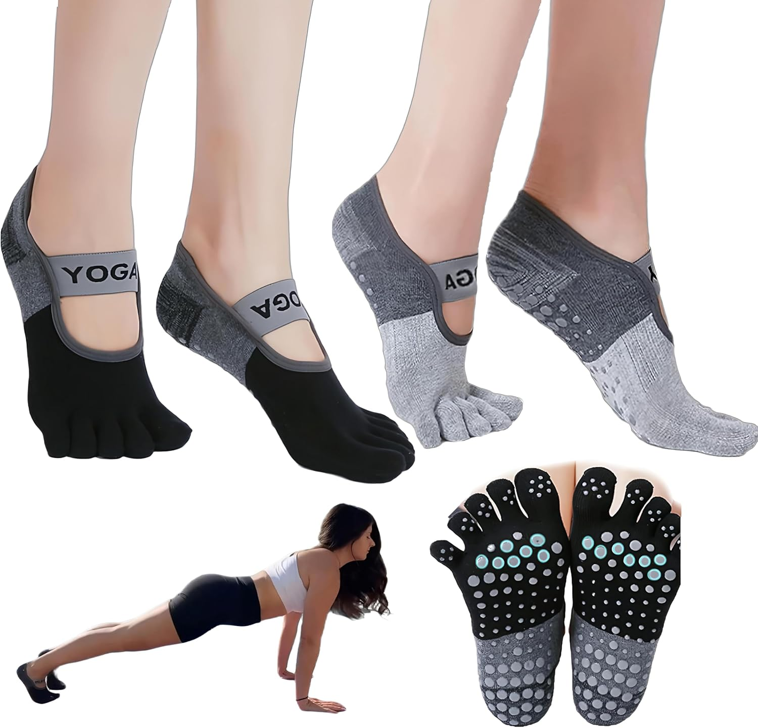 Pilates Socks Yoga Socks with Grips for Women Non-Slip Grip Socks for Pure Barre, Ballet, Dance, Workout