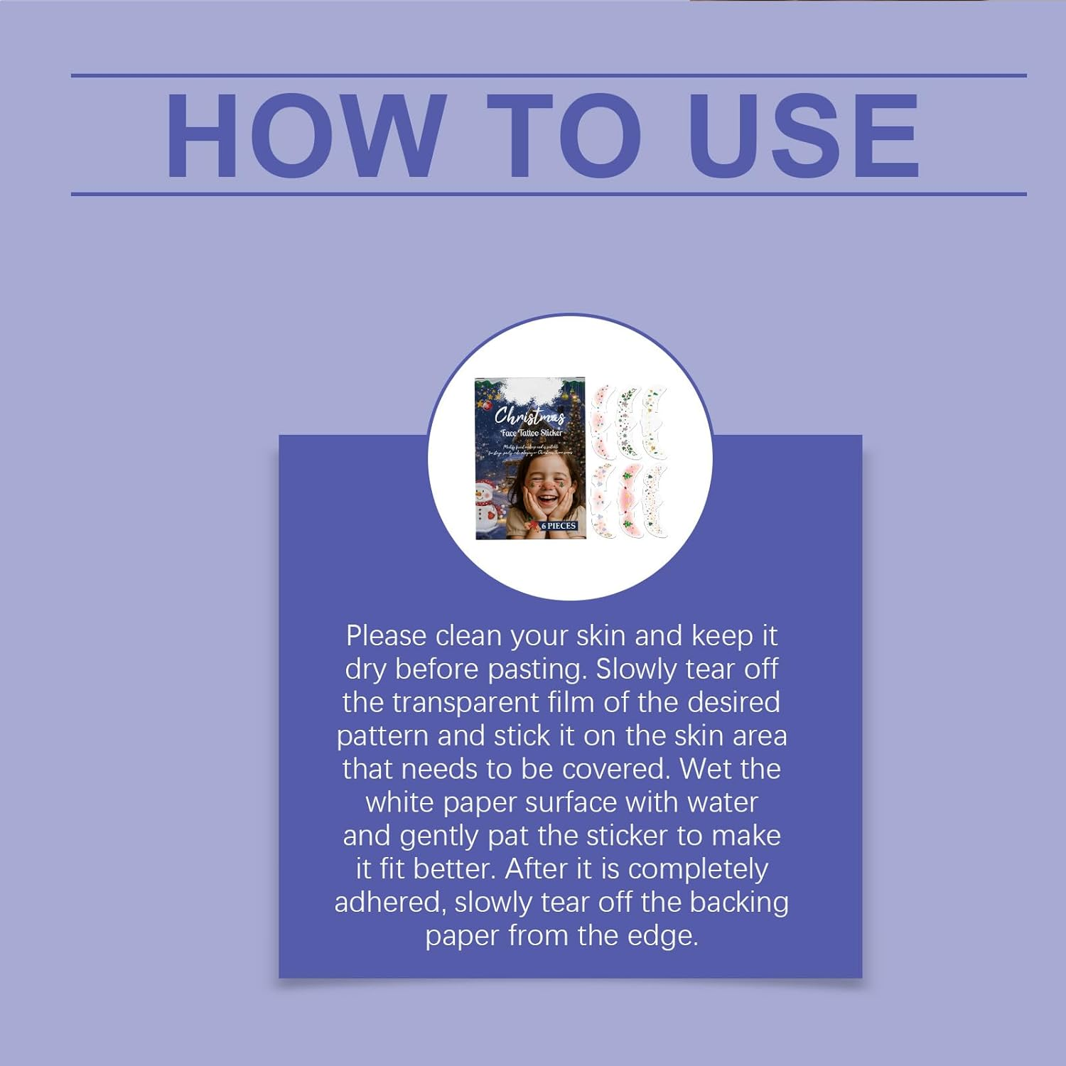 KOAHDE Christmas Tattoos Face Stickers, Pack of 6, Christmas Temporary Tattoos Children, Realistic Face Tattoos, Children, Girls, image number 2