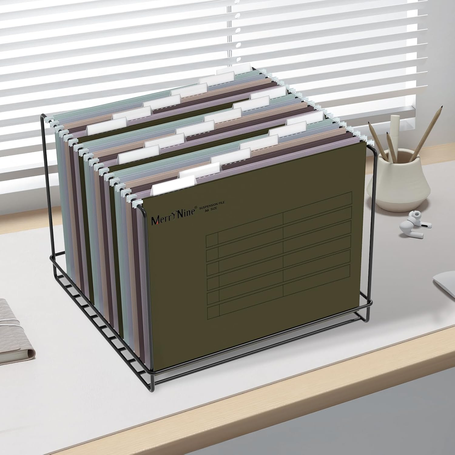 Merrynine 24Pcs A4 Suspension Files, A4 Hanging Filing Cabinet Suspension Files with Tabs and Card Inserts for School Home Work Office Organization (Mixcolor)