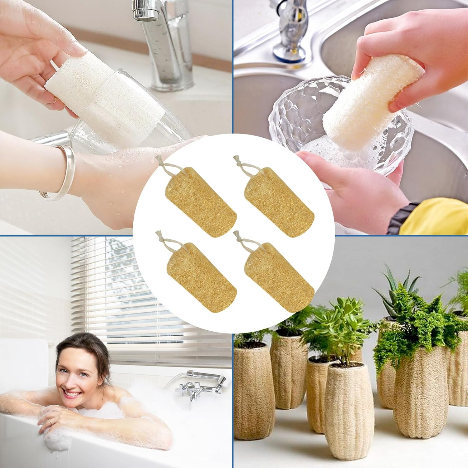 Natural Loofah Sponge (4 Packs), 6&ldquo; Natural Loofah Exfoliating Body Scrubber Egyptian Loofa Eco 100% All Natural Luffa Cleaning for Men Women Deep Clean Skin