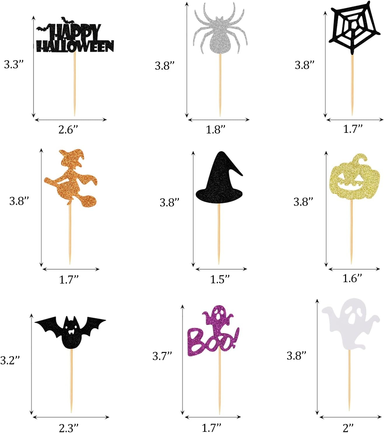 45 PCS Halloween Cupcake Topper Glitter Ghost Boo Witch Hat Bat Pumpkin Spider Cupcake Picks for Baby Shower Kids Birthday Horror Movie Theme Party Cake Decorations Supplies image number 3