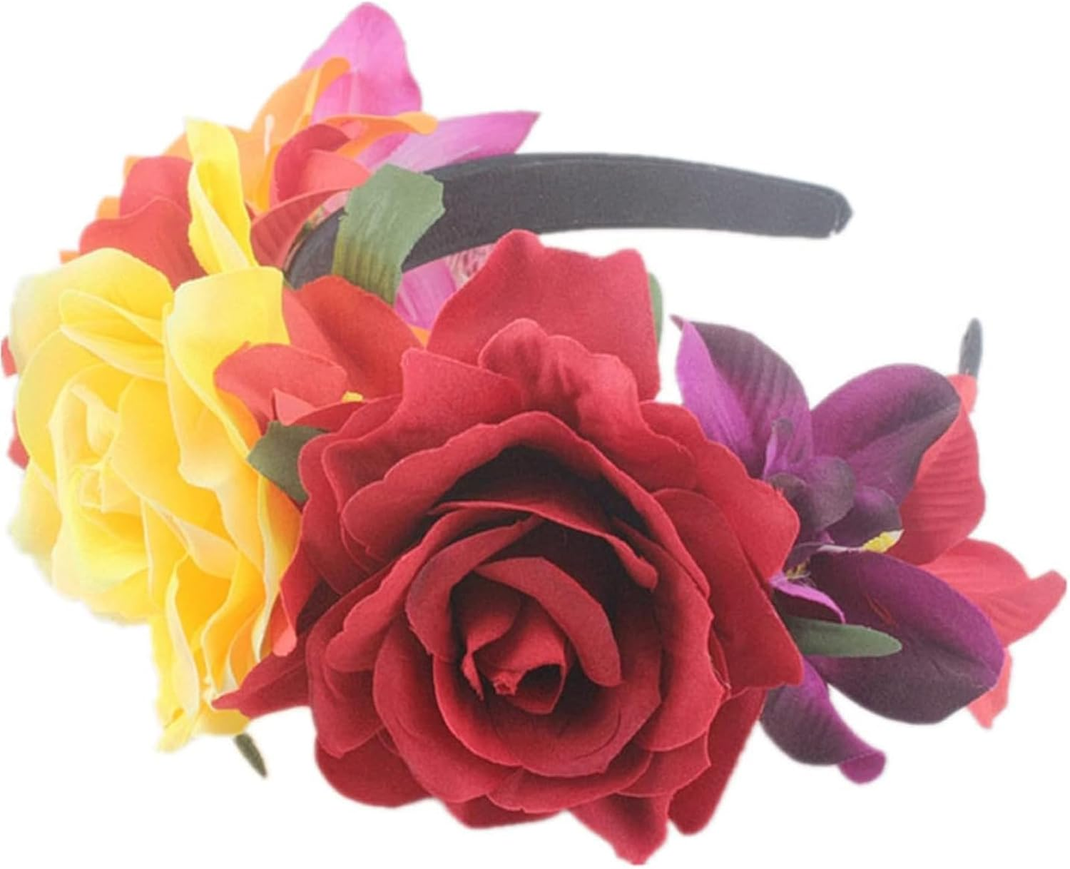 Lopsity Mexican Flower Crown Headband Hawaiian Frida Floral Rose Flower Crown Fake Flower Crowns Headbands for Women Party Costume (C) - C image number 3