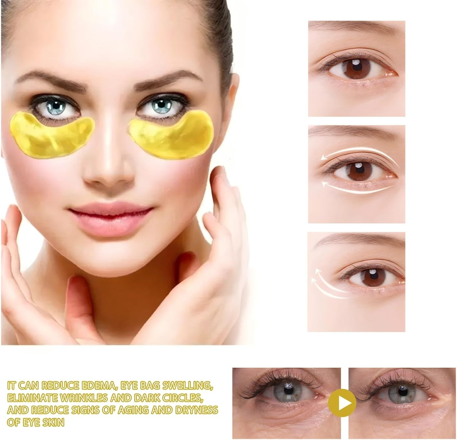 60Pieces/30 Pairs under Eye Patches, Collagen 24K GOLD under Eye Masks, for Puffy Eyes, Dark Circles,Bags and Wrinkles, for Elasticity, Revitalises and Refreshes Your Skin (Gold) image number 6