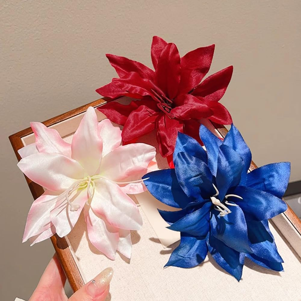 Lily Hair Clip Flower 12 Cm Blue Pink Red Hawaiian Hair Clip Flower Side Lily Floral Hair Clips Women'S Colourful Tropical Hair Clips Flowers Summer Beach Holiday Lily Flower Hair Clip Hair image number 4