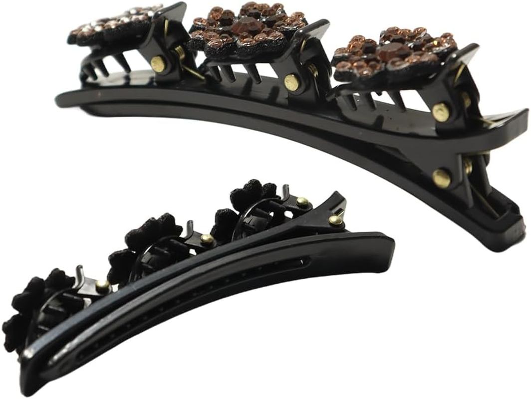 Enwye 6 Pieces Braided Hair Clips with Sparkling Crystal Stones New Double Layer Braids Hair Accessories for Women and Girls image number 6