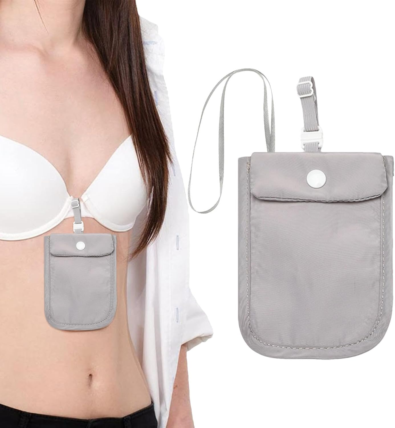 Whnbuij Undercover Bra Wallet - Secret Hidden Pocket with Adjustable Elastic Strap, Underwear Bra Bag, Gray, Siehe Beschreibung, See Description image number 6