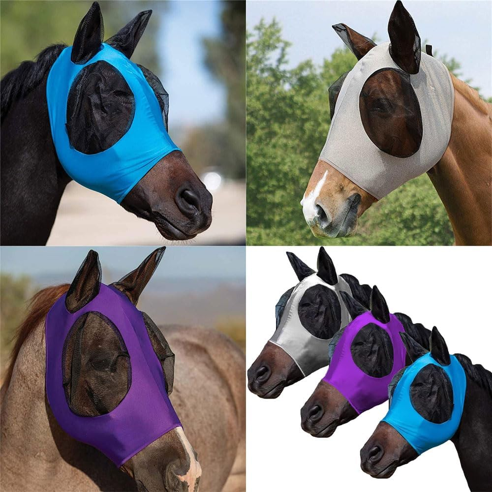Fly Masks for Horses with Ears &ndash; Set of 3 Comfort-Fit Horse Fly Masks with UV Protection, Breathable Stretch Fabric, Soft and Lightweight for Small, Medium, and Large Horses image number 1