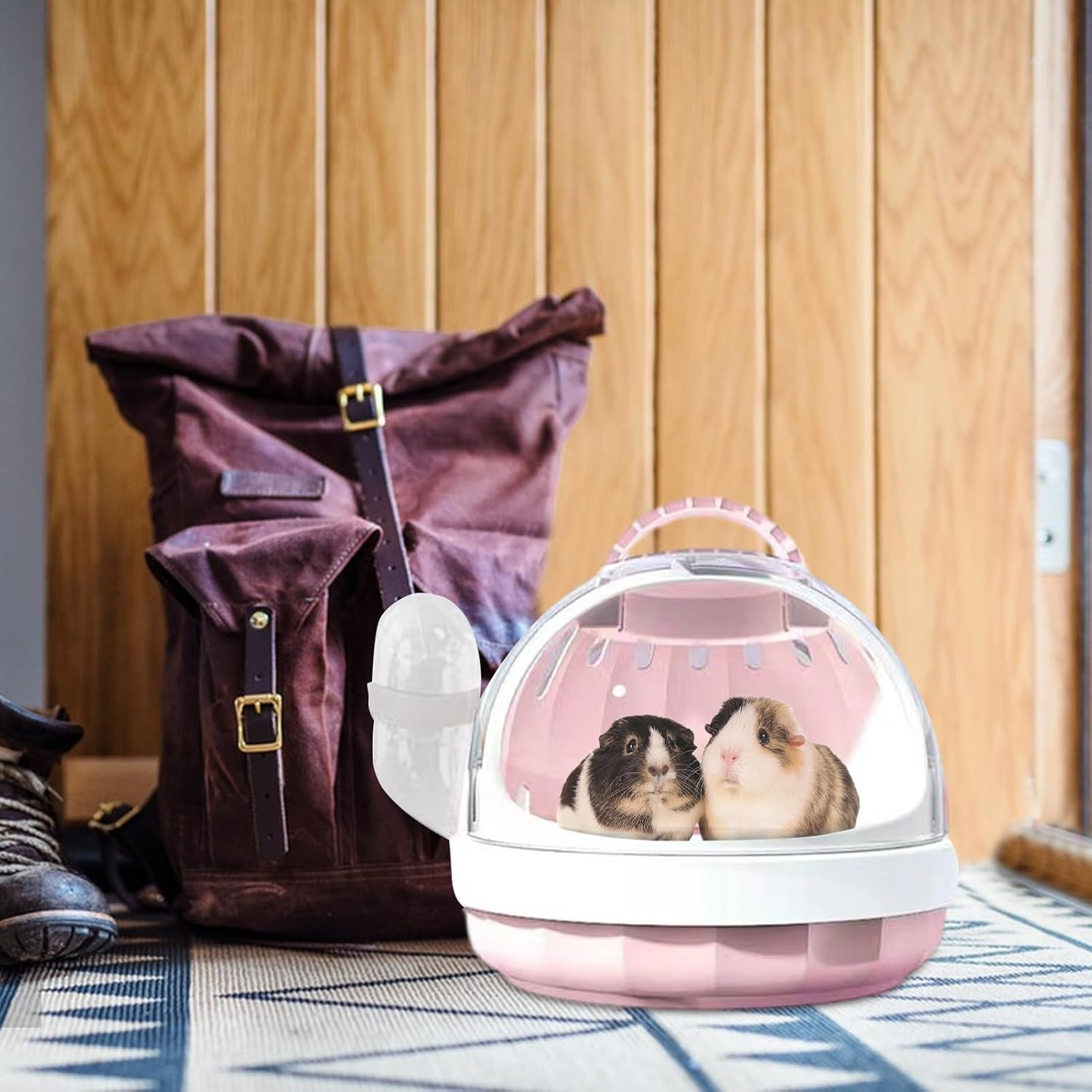 JMEDIC Hamster Carrying Case with Water Bottle | Portable Small Animal Travel Cage | Panoramic Case Guinea Travel Carrier for Hamster, Guinea image number 5