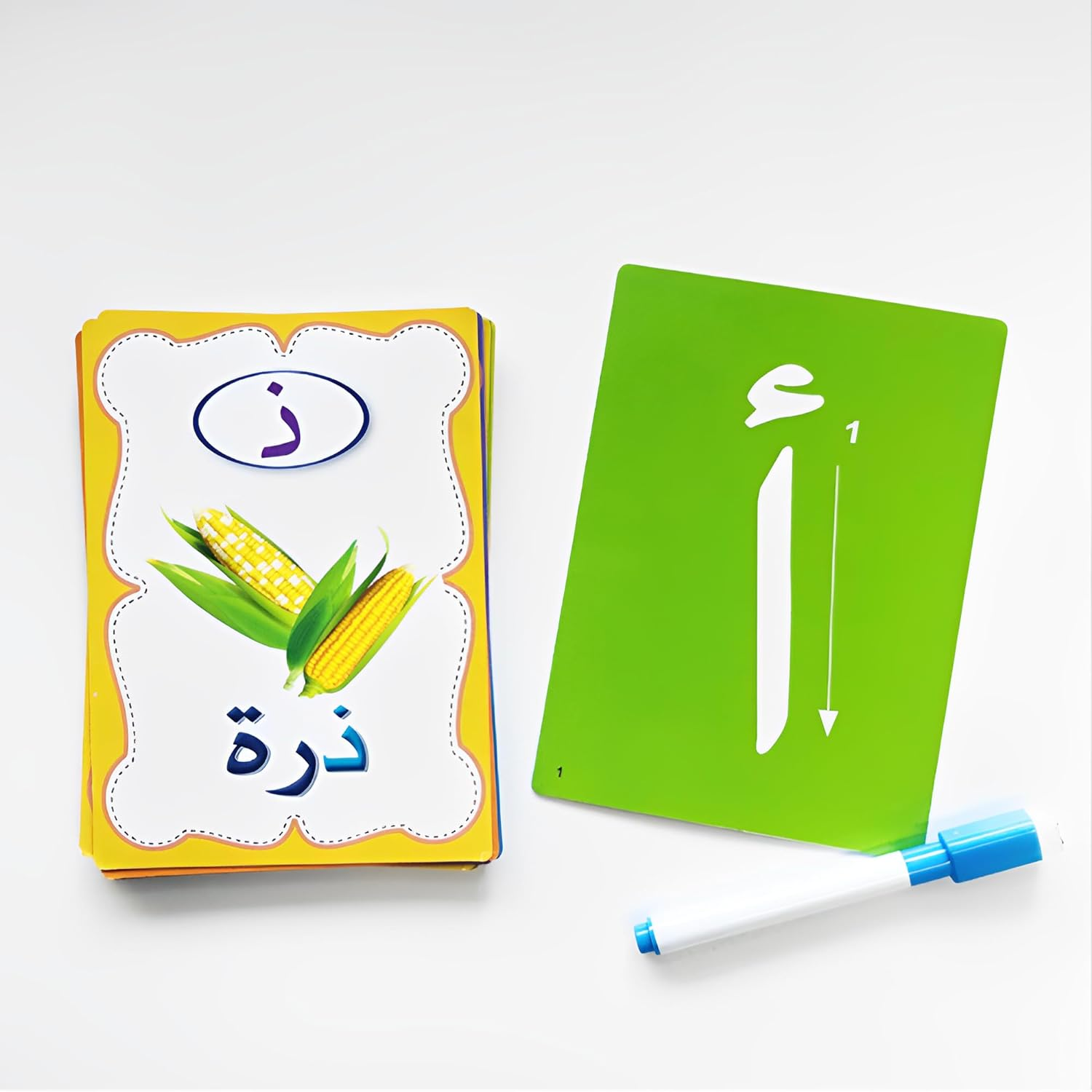 Erasable Arabic Alphabet Flashcards, Write and Wipe Laminated Alf Baa Taa Letter Tracing Practice Cards for Kindergarten (28 Flashcards with Marker). (Arabic Flashcards) image number 1