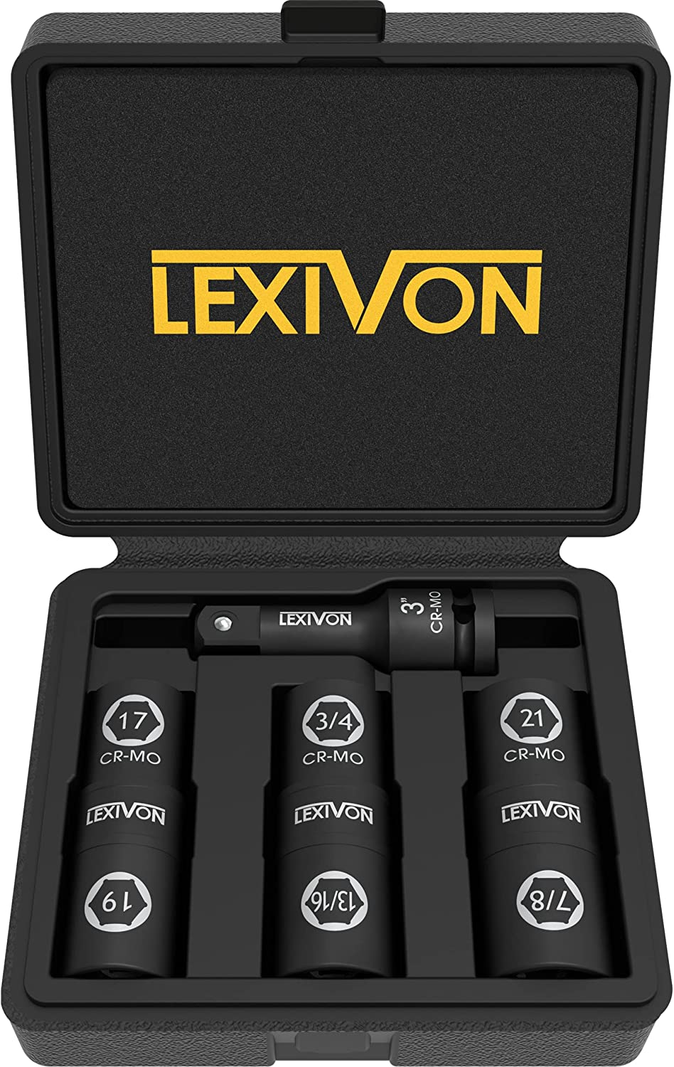 LEXIVON 1/2-Inch Impact Socket Set, 6 Total Lug Nut Sizes | Innovative Flip Socket Design, Covers Most Commonly Used Inch & Metric Wheel Nuts | Cr-Mo Steel, Full Impact Grade (LX-111)