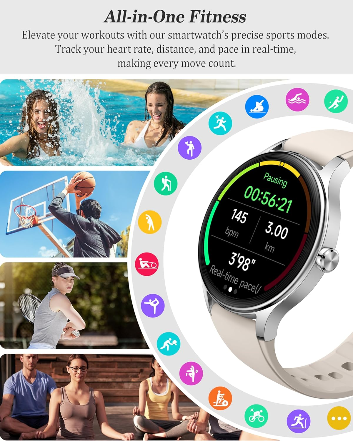 Smart Watch, 41Mm Fitness Tracker Watch, Answer/Make Calls, 1.27&rsquo;&rsquo; Digital Smartwatch with AI Voice, IP68 Waterproof Watch Calculator, Calendar, Games for Ladies, Women & Men - White image number 4