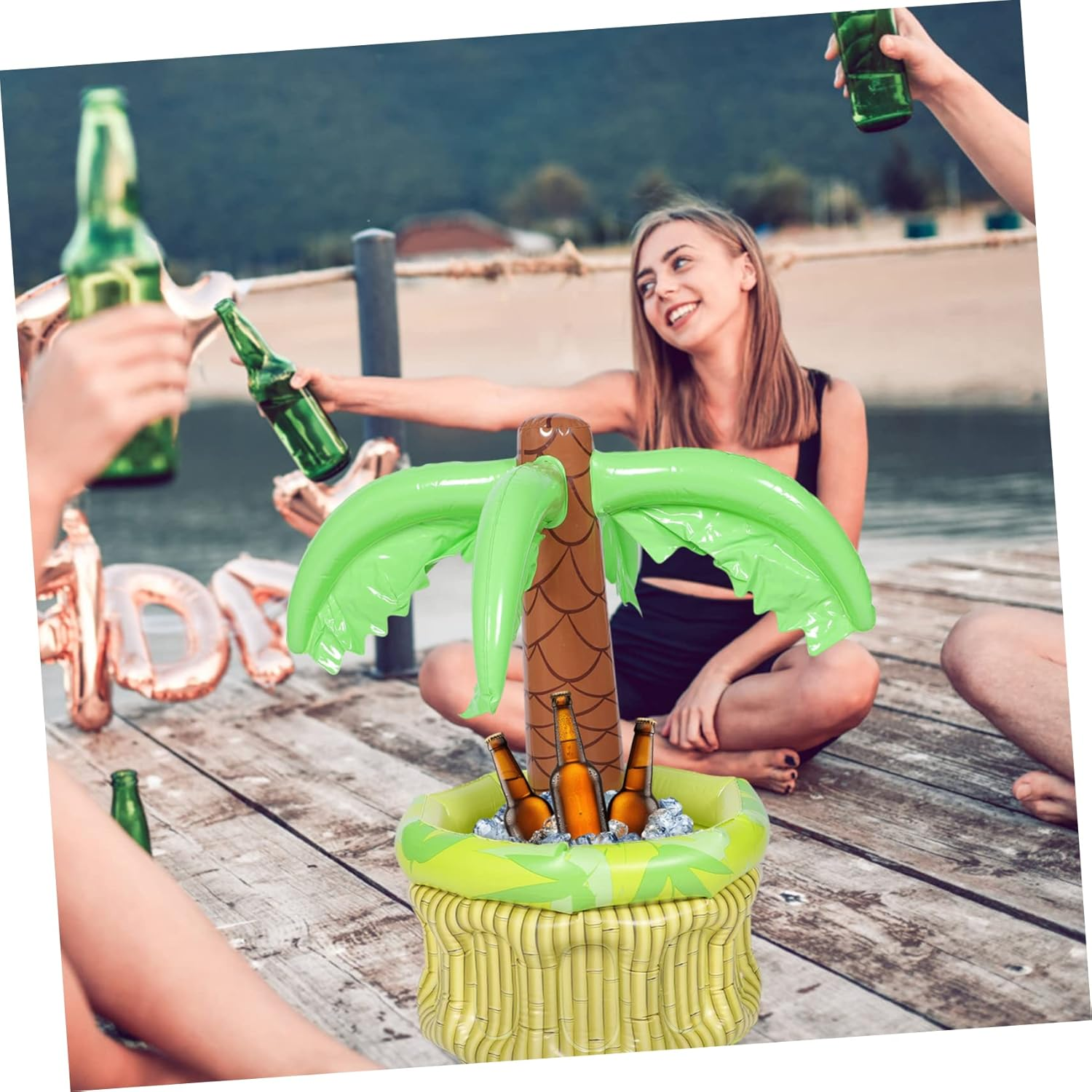Coconut Palm Shape Ice Bucket Inflatable Beverage Cooler for Summer Pool Decor