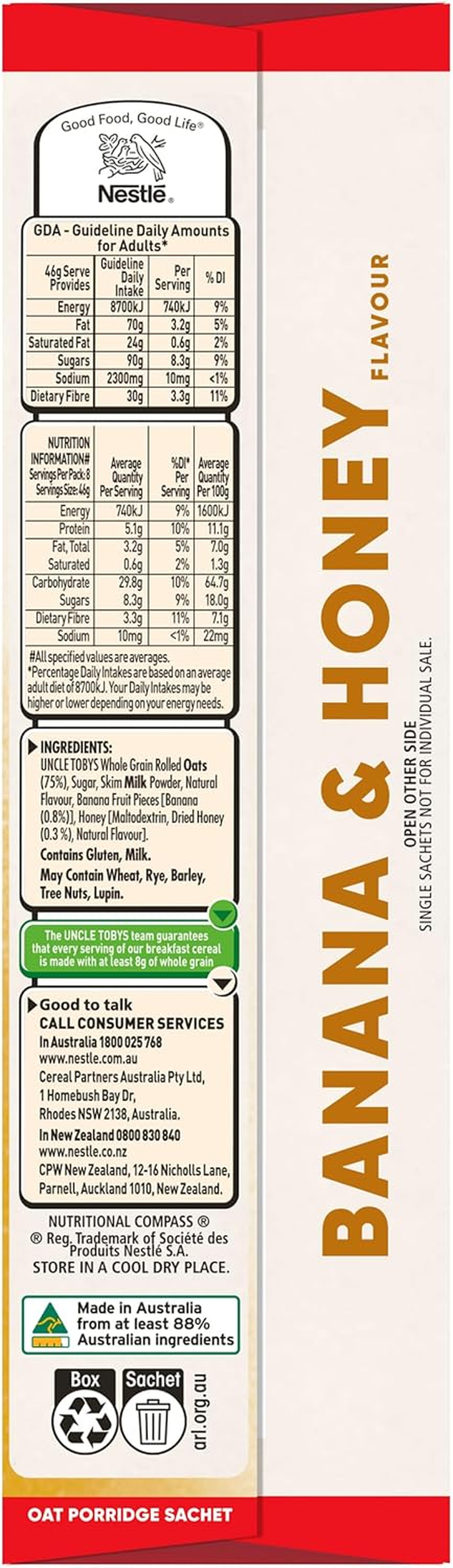 UNCLE TOBYS Oats Quick Sachets Banana and Honey, Big Bowl, 8 Sachets image number 2