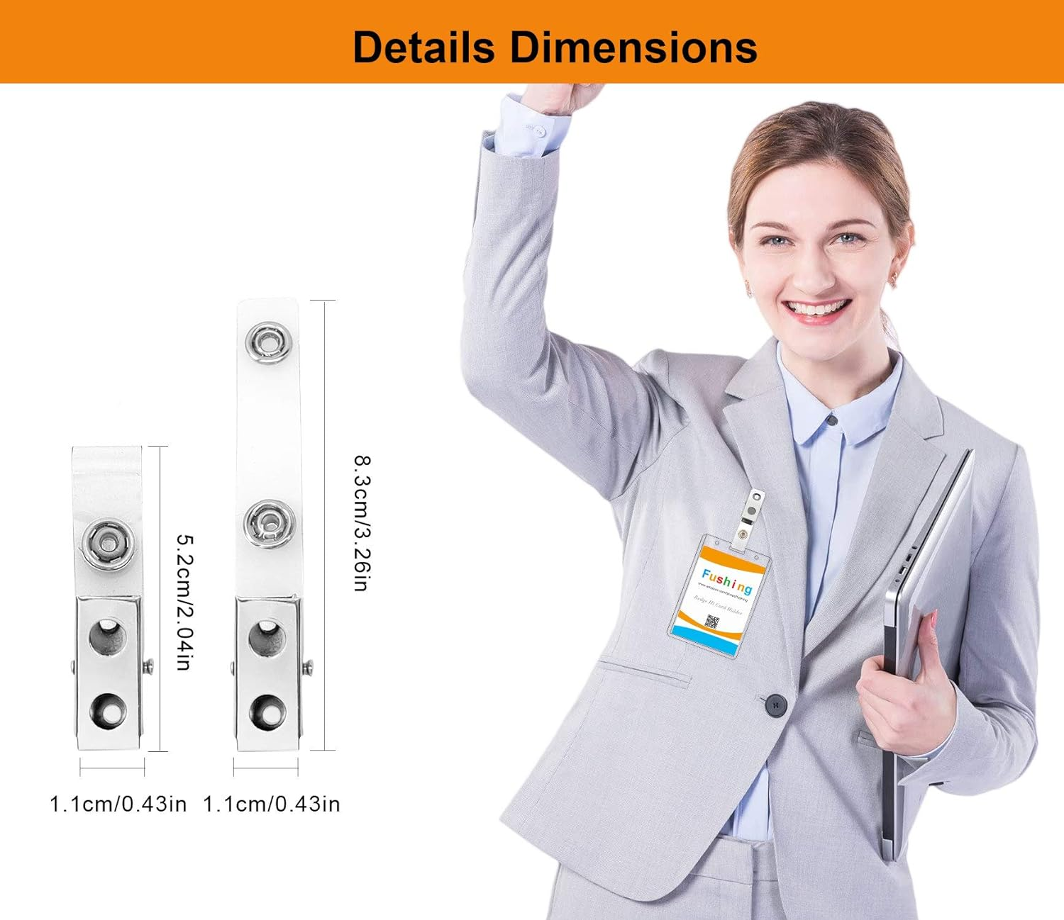 Fushing 150Pcs Metal Badge Clips with Clear PVC Straps for ID Cards and Badge Holders image number 2