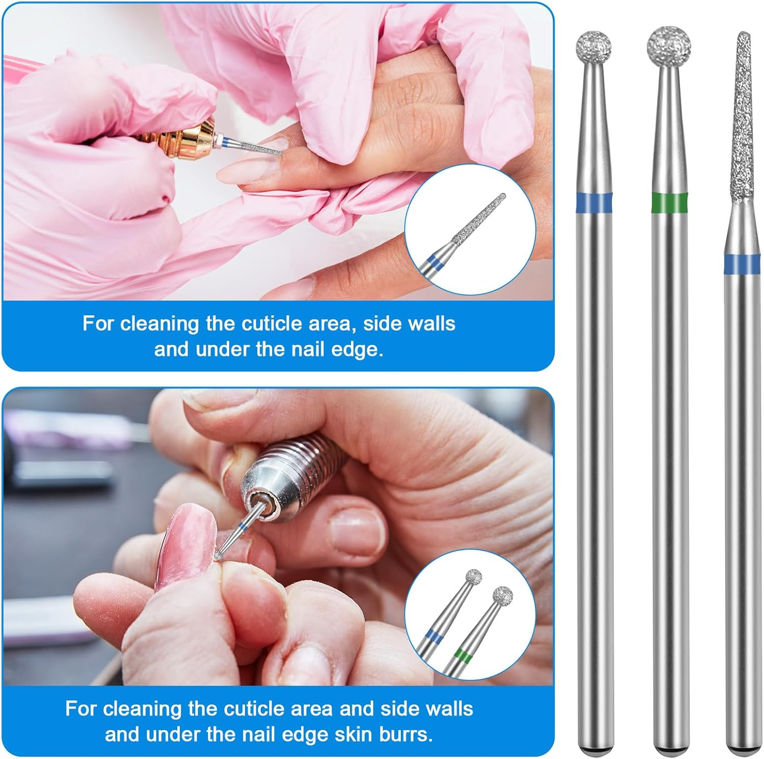 6PCS Ultra Fine Cuticle Bit for Nail Drill, 3/32" Diamond Nail Drill Bit Set, Safety Carbide Grinding Heads Cuticle Remover Nail File Bits for Acrylic Gel Nail Art, Manicure Pedicure Home Salon Tools