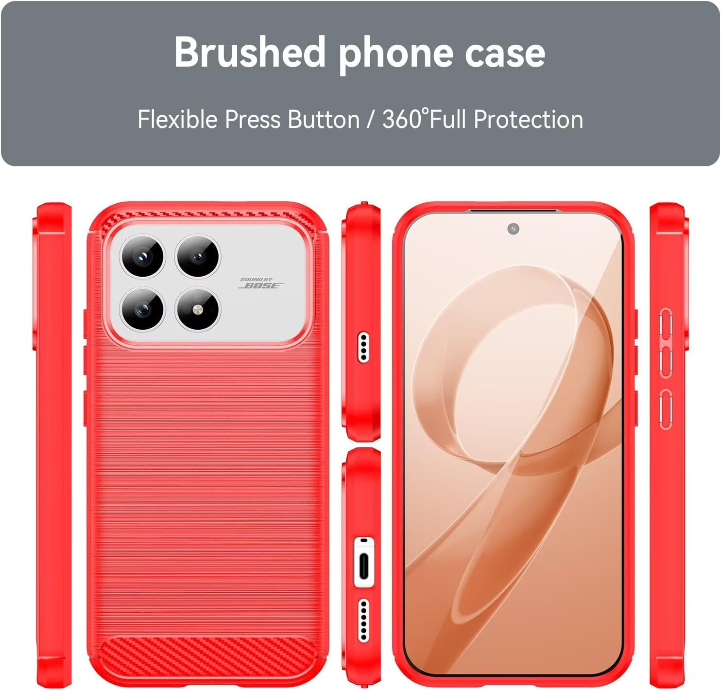 HONLEN TPU Silicone Case for Poco F8 Pro (6.59 Inches), Fibre Brushed Pattern, Non-Slip Case - Red image number 3