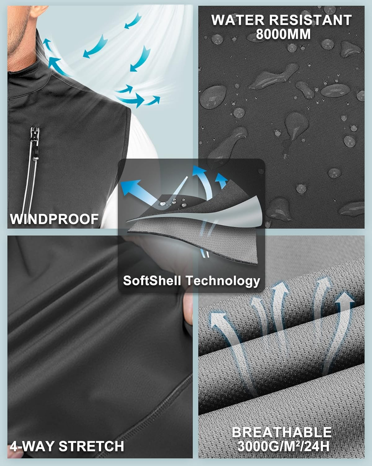 33,000Ft Men'S Lightweight Softshell Gilet, Windproof Warm Outerwear Vest Reflective Sleeveless Jacket for Cycling Running Hiking Golf Work