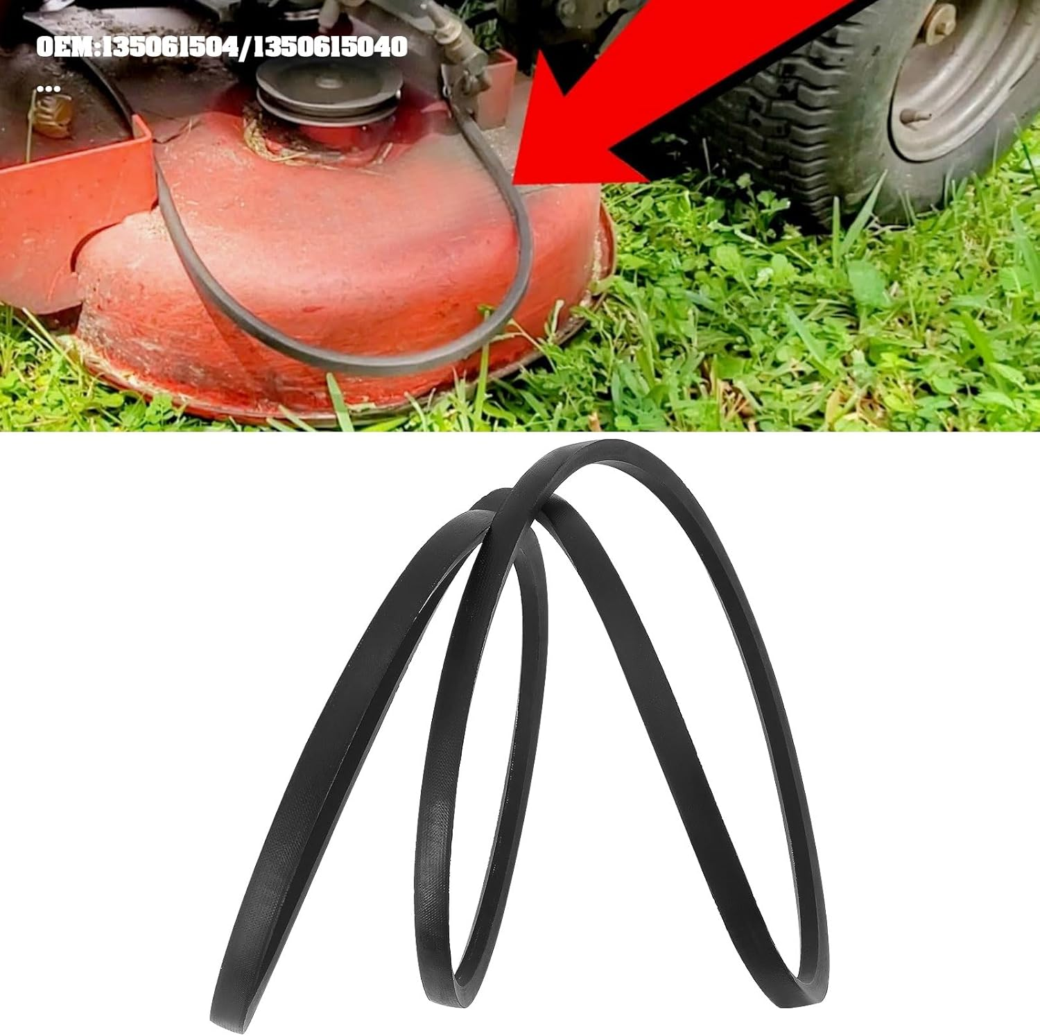 Emagtech 1 Pc Mower Deck Belt 135061504/0 Cutting Deck Drive Belt Replacement Compatible with Mountfield 1538M-SD Lawnmower Black image number 1