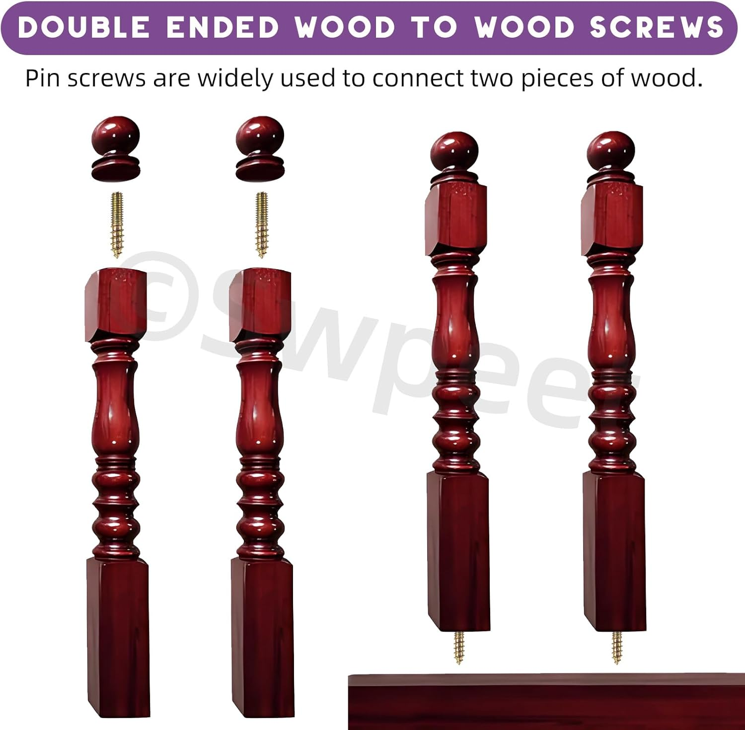 Swpeet 120Pcs 7 Sizes Color Zinc Hanger Bolts Assortment Kit, Double Headed Bolts, Self-Tapping Screw Hanger Bolts, Dowel Screw Bolts Threaded Rods Bolt Furniture Screws for Wood Furniture Joint image number 6