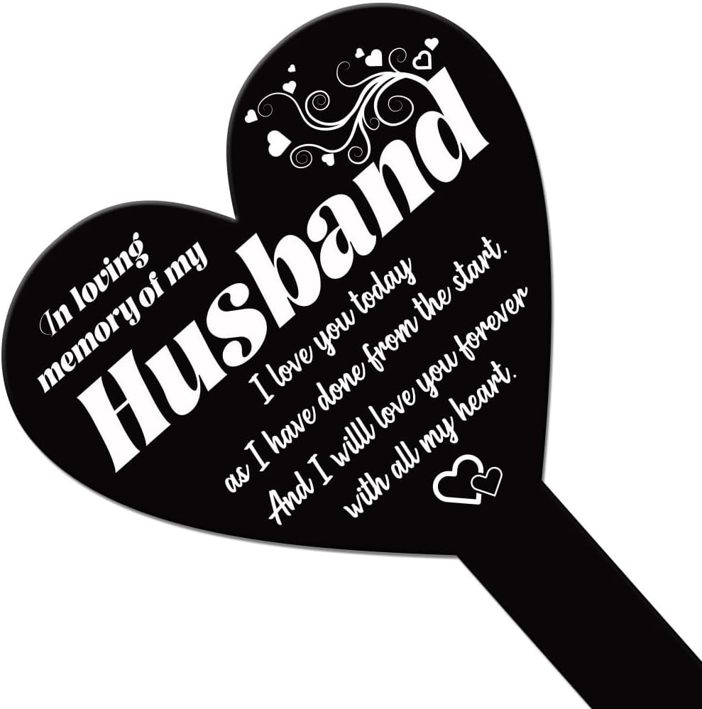 GLOBLELAND Heart Shaped Garden Stake with the Inscription "Love Missing Husband" Memorial Plaque for the Graveyard Grave Stake Made of Acrylic Waterproof Mourning Stake for the Garden Grave Cemetery image number 2