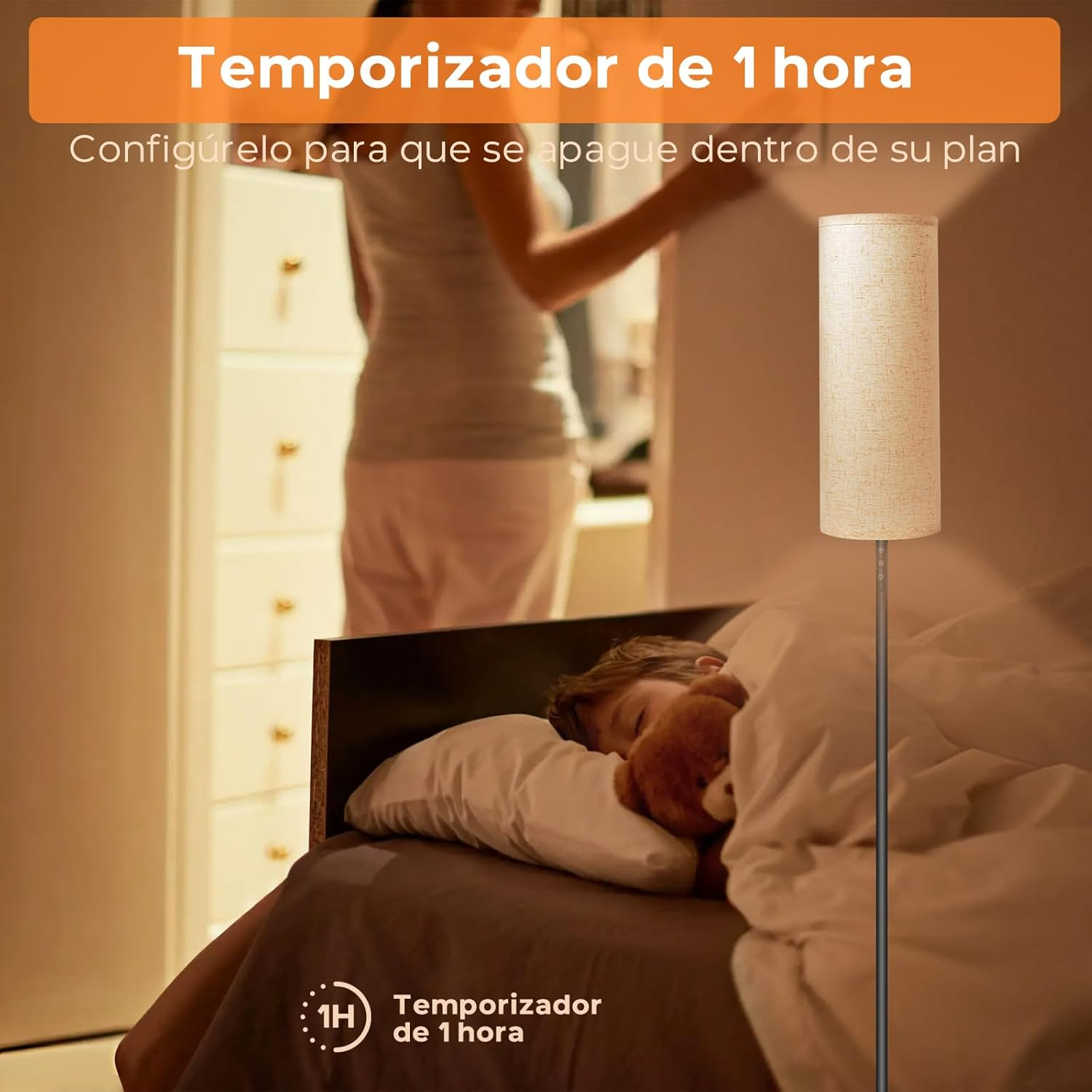 Crospin Dimmable LED Floor Lamp, Floor Lamp for Living Room, 3 Color Temperatures, Remote and Touch Control, Modern Standing Lamp Suitable for Office, Bedroom, Living Room(Long Linen Lampshade) image number 1