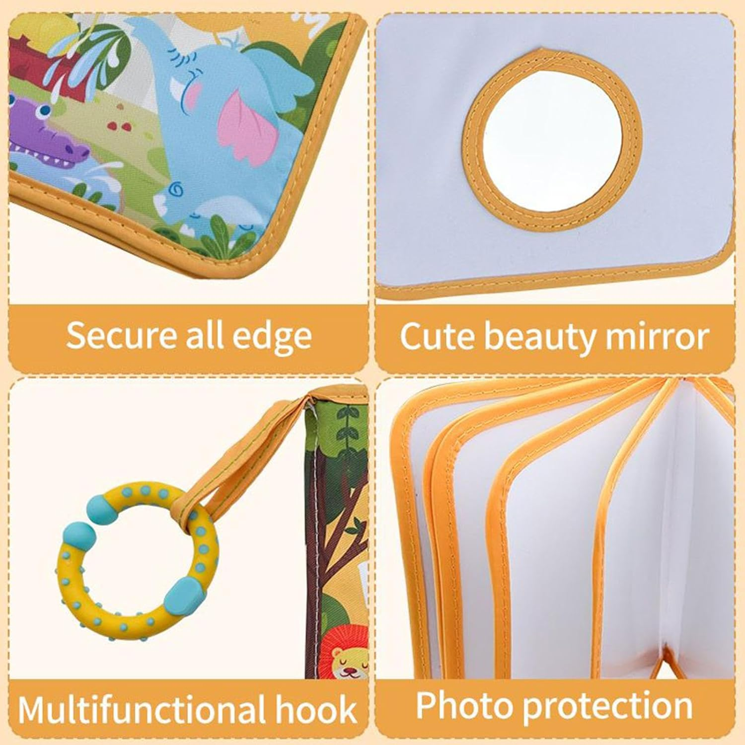 Photo Album for Children - Soft Family Photo Book for Newborn Baby | Lion Pattern Diary and Safe Mirror, Scrapbook Memorial for Home Decoration Suitable for Travel and Wedding Cribs image number 4