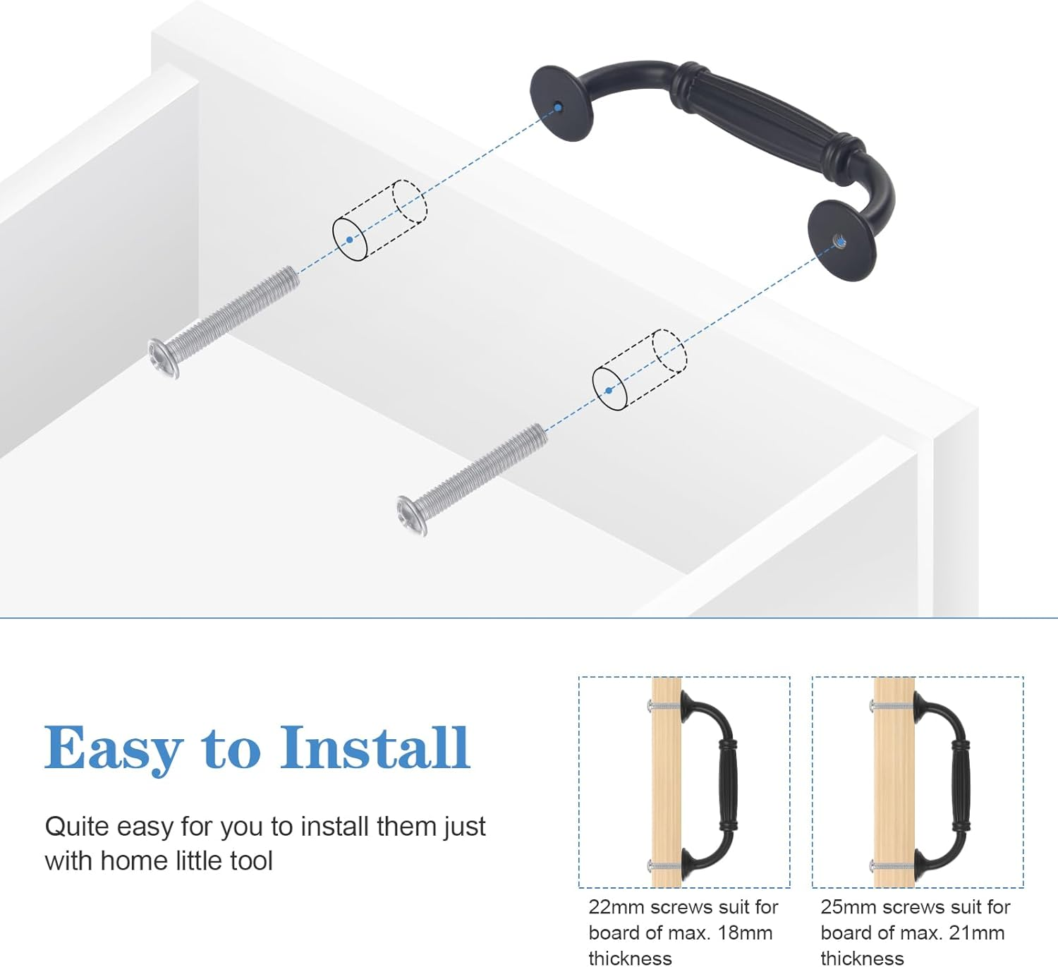 Tsunnee 12PCS Vintage Cabinet Handles, Cupboard Door Handles, European Bow Pulls, Antique Drawer Handles, Furniture Door Pull Handles for Kitchen Bedroom, 96Mm 3.78 Inches Hole Distance, Black image number 1