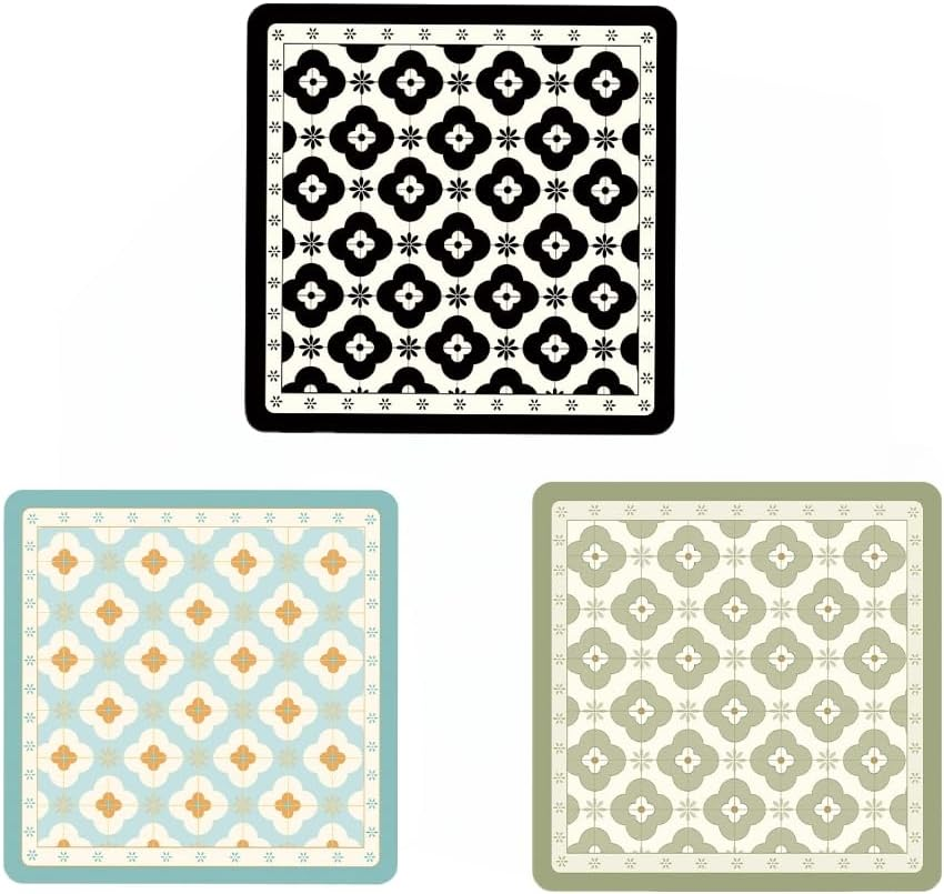 Clover & Wind Chime Coffee Cup Mat Coaster 3Pcs-16X16Cm Durable Anti-Skid Absorbent Cork Placemats for Hot & Cold Drinks - Cute Desk & Bar Accessories, Coffee Table Decor (3 Colors)